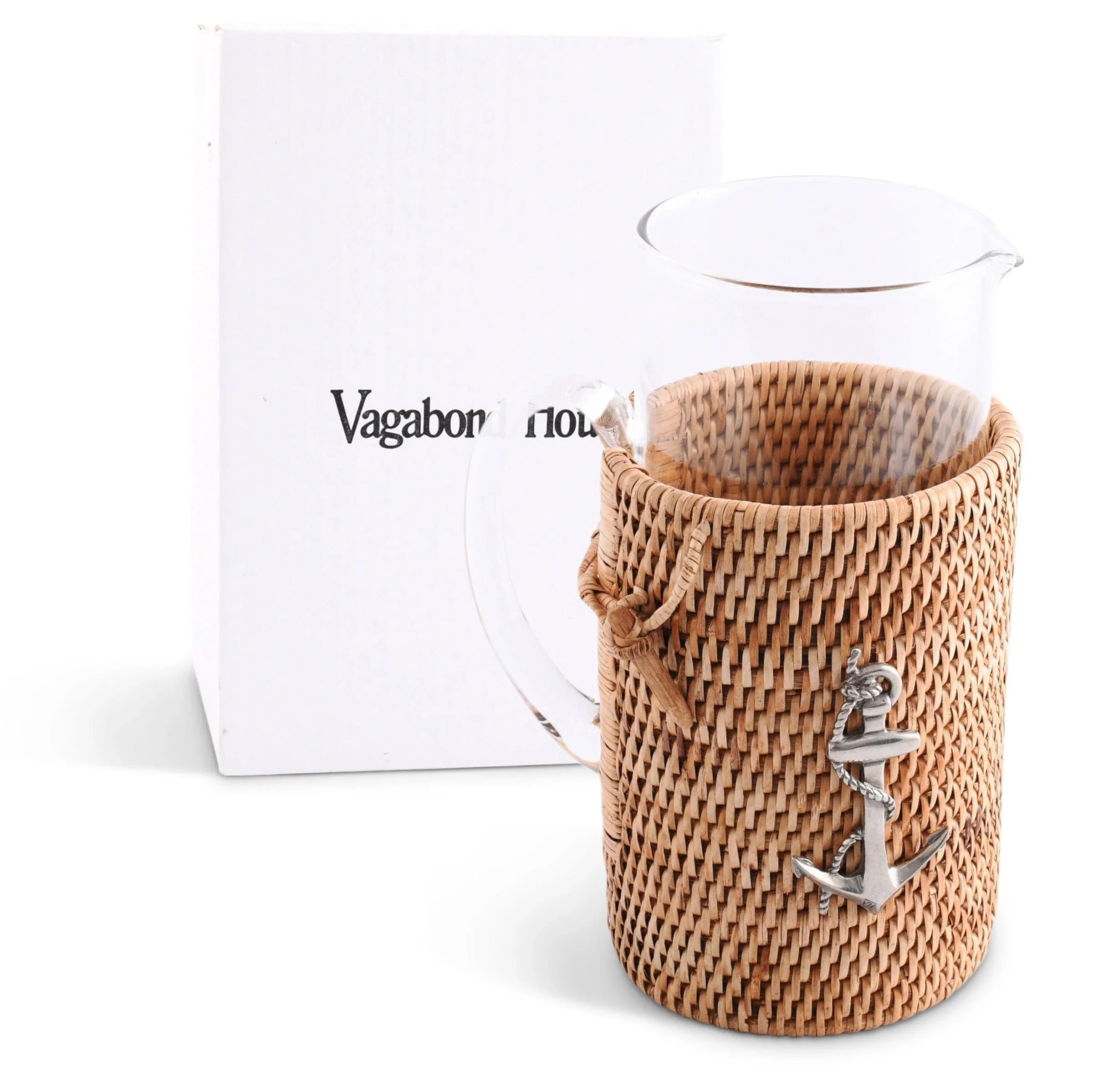 Anchor Glass Pitcher Hand Woven Wicker Natural Rattan Cover - The Mayfair Hall