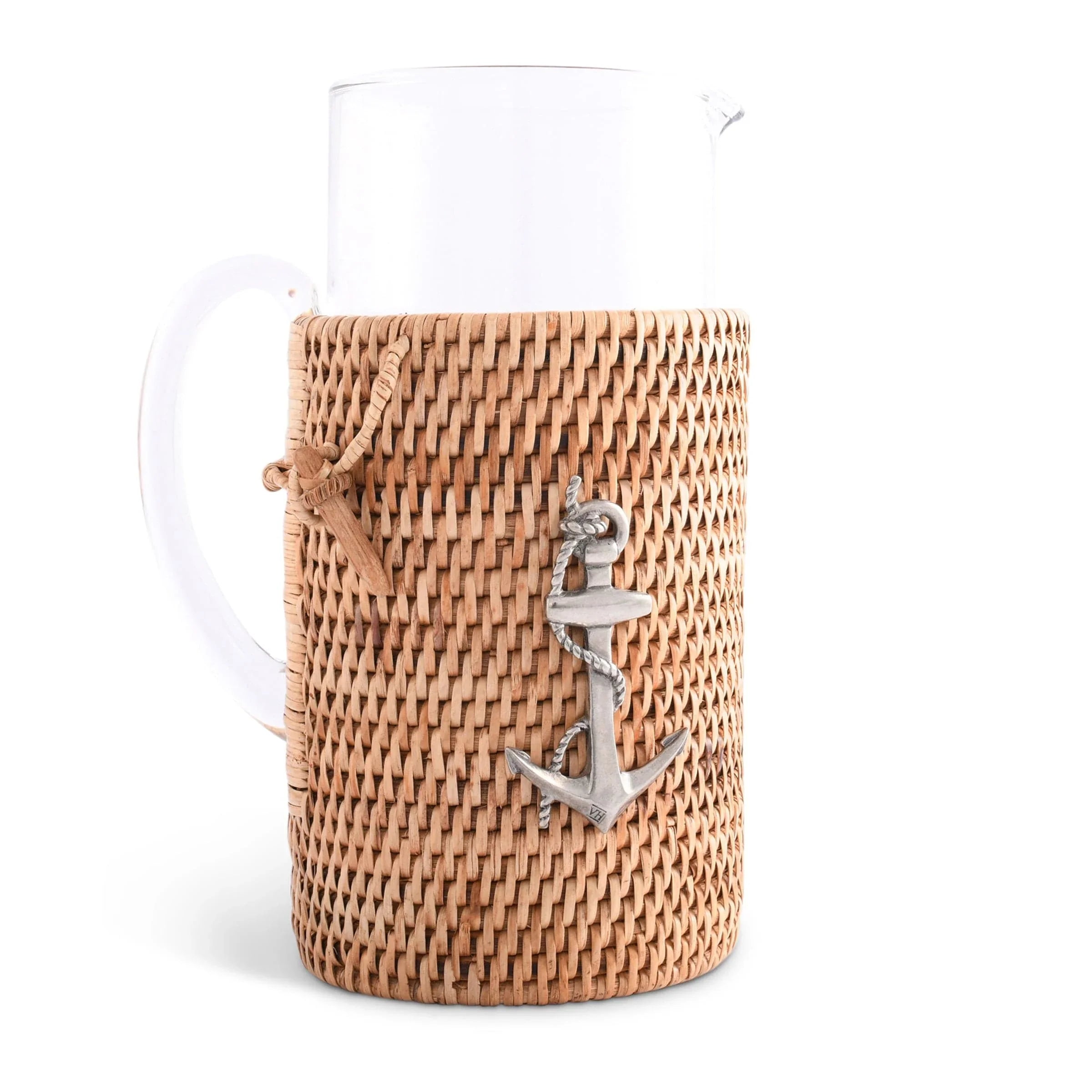 Anchor Glass Pitcher Hand Woven Wicker Natural Rattan Cover - The Mayfair Hall