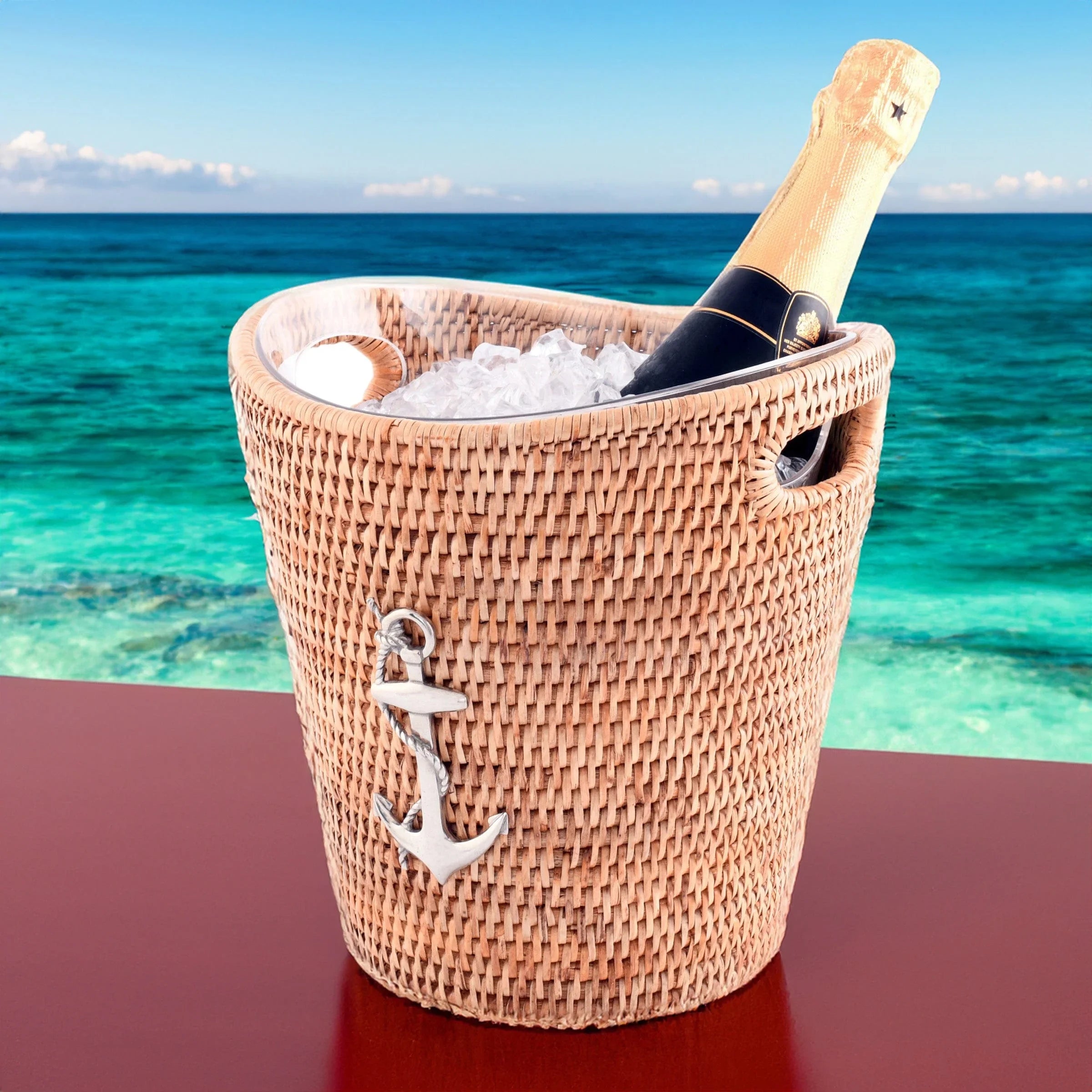 Anchor Hand Woven Wicker Rattan Champagne / Ice Bucket - The Mayfair Hall