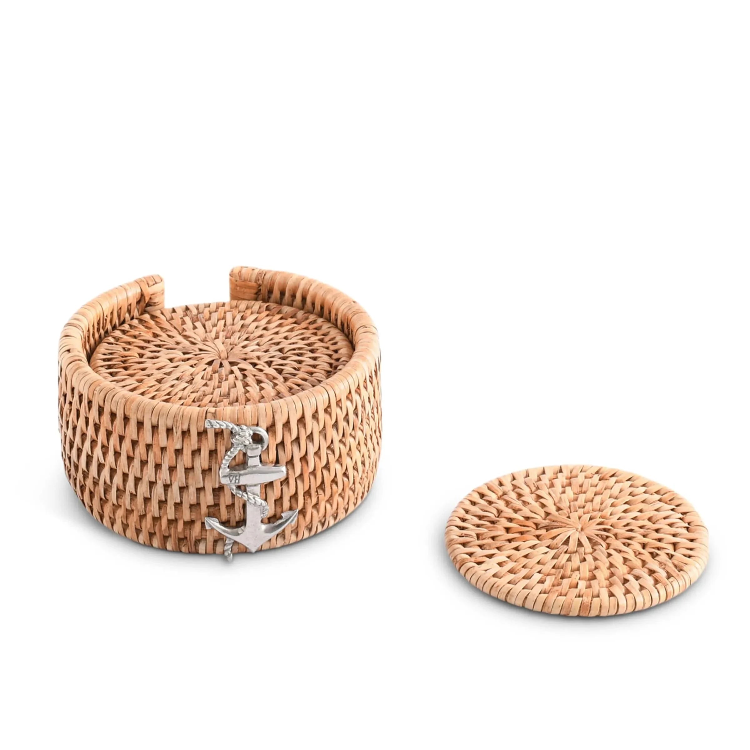 Anchor Hand Woven Wicker Rattan Coaster Set - 6 Coasters - The Mayfair Hall