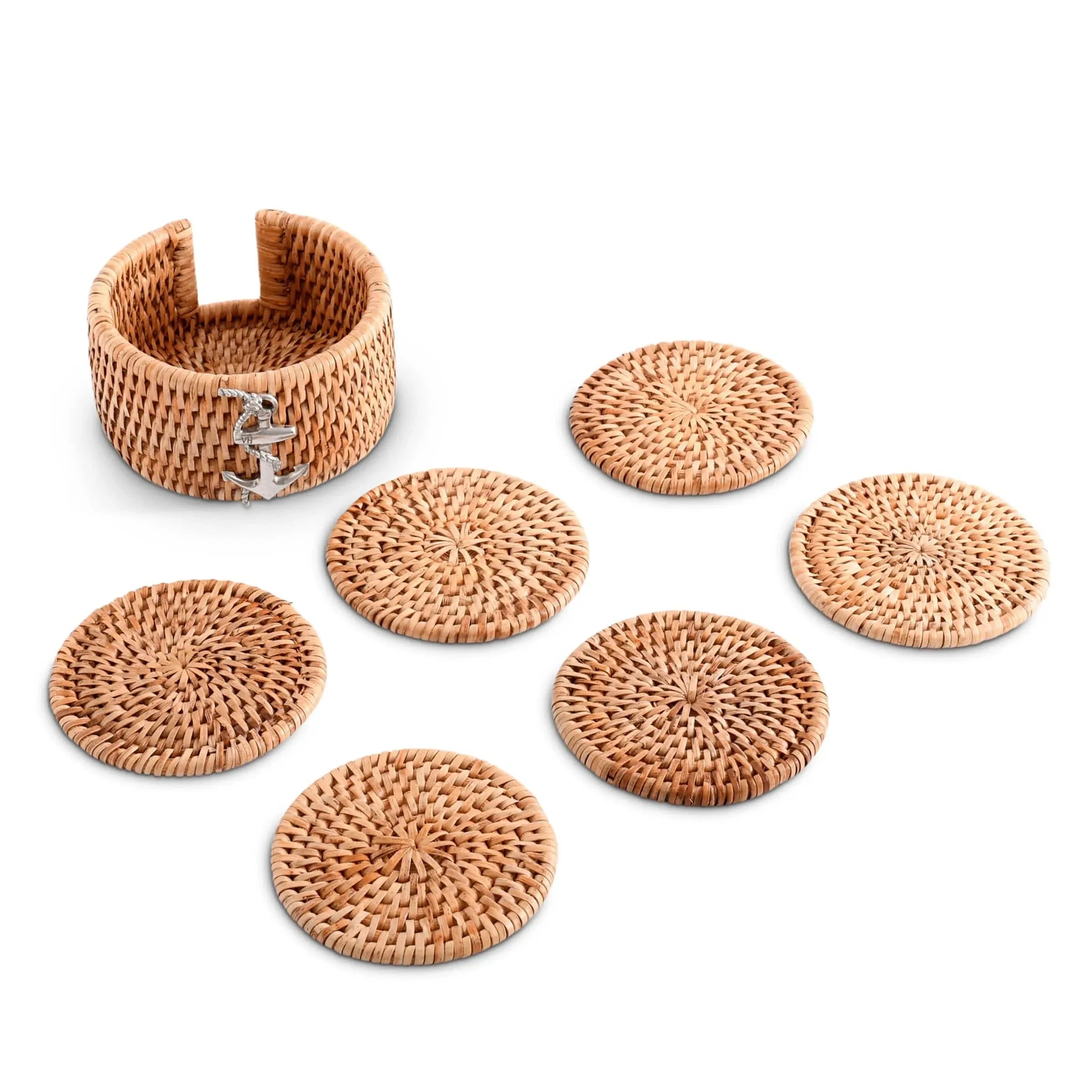 Anchor Hand Woven Wicker Rattan Coaster Set - 6 Coasters - The Mayfair Hall
