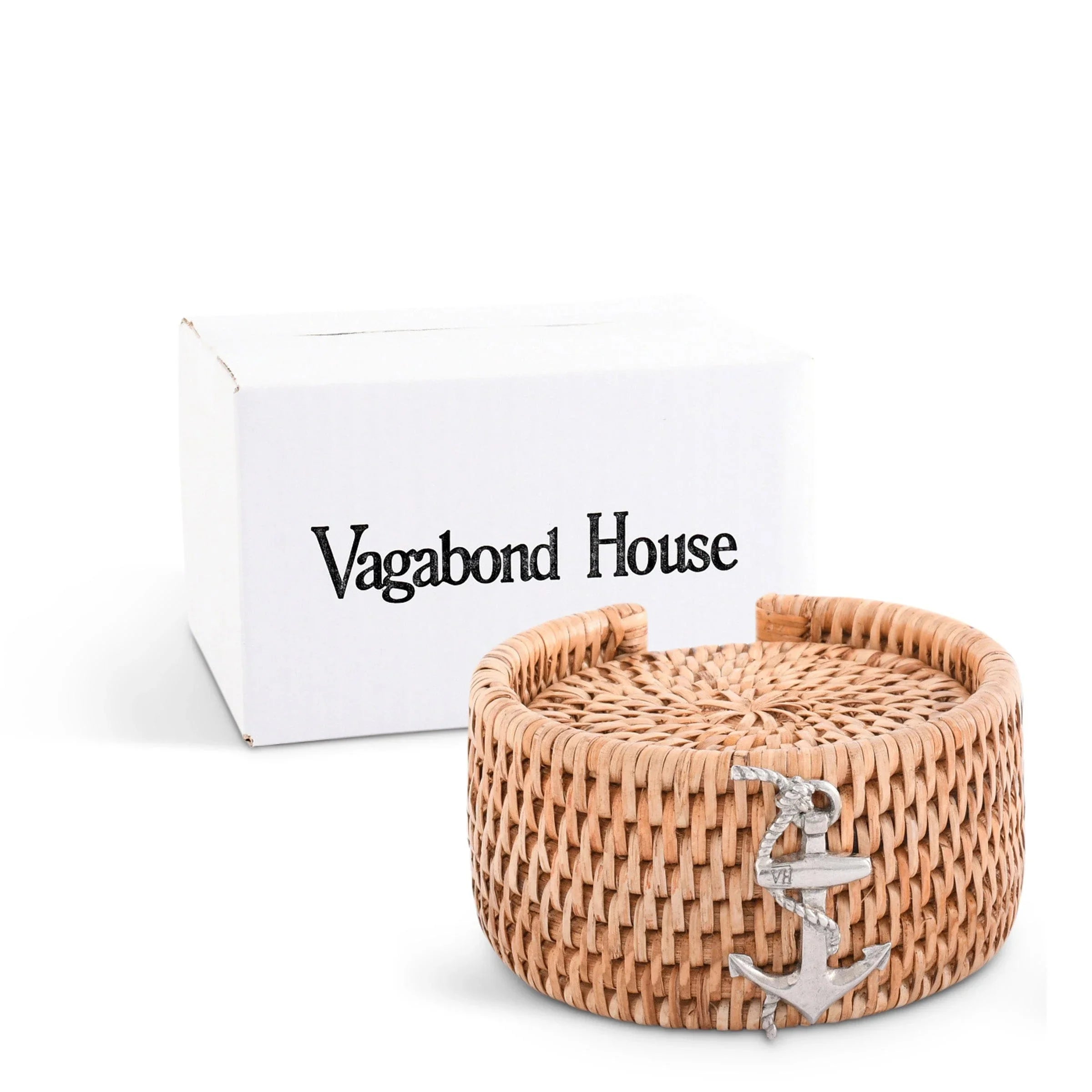 Anchor Hand Woven Wicker Rattan Coaster Set - 6 Coasters - The Mayfair Hall