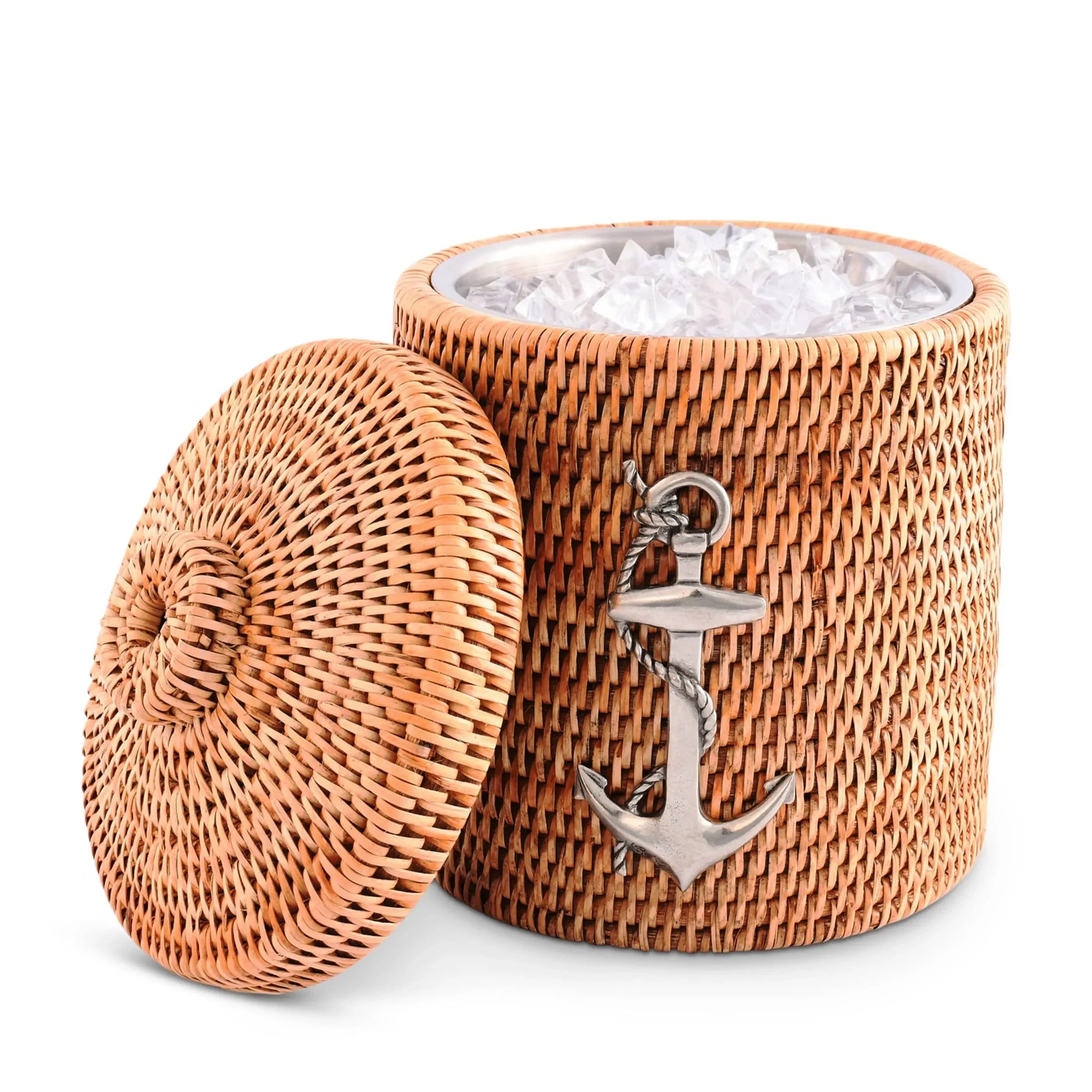 Anchor Hand Woven Wicker Rattan Lidded Ice Bucket - The Mayfair Hall