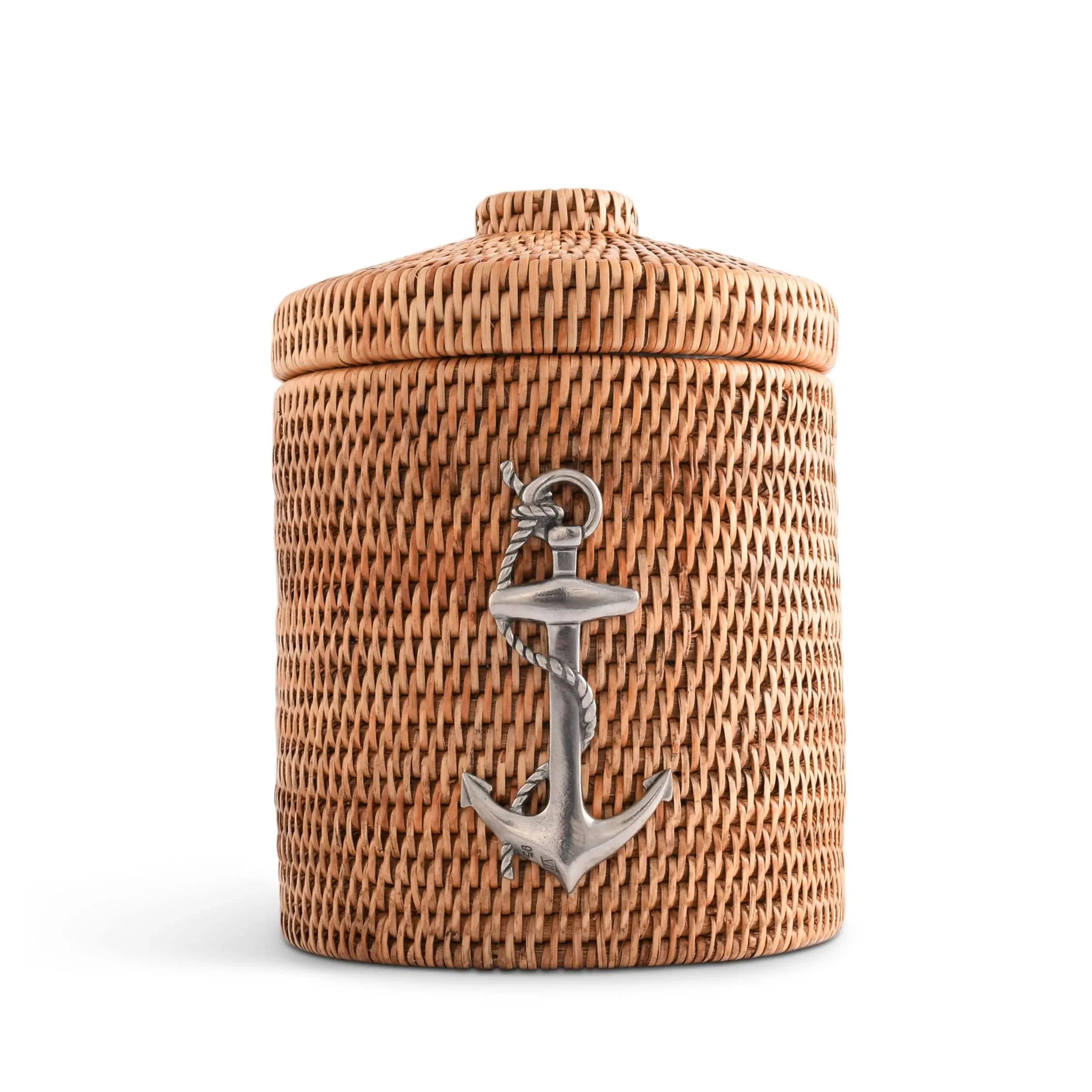 Anchor Hand Woven Wicker Rattan Lidded Ice Bucket - The Mayfair Hall