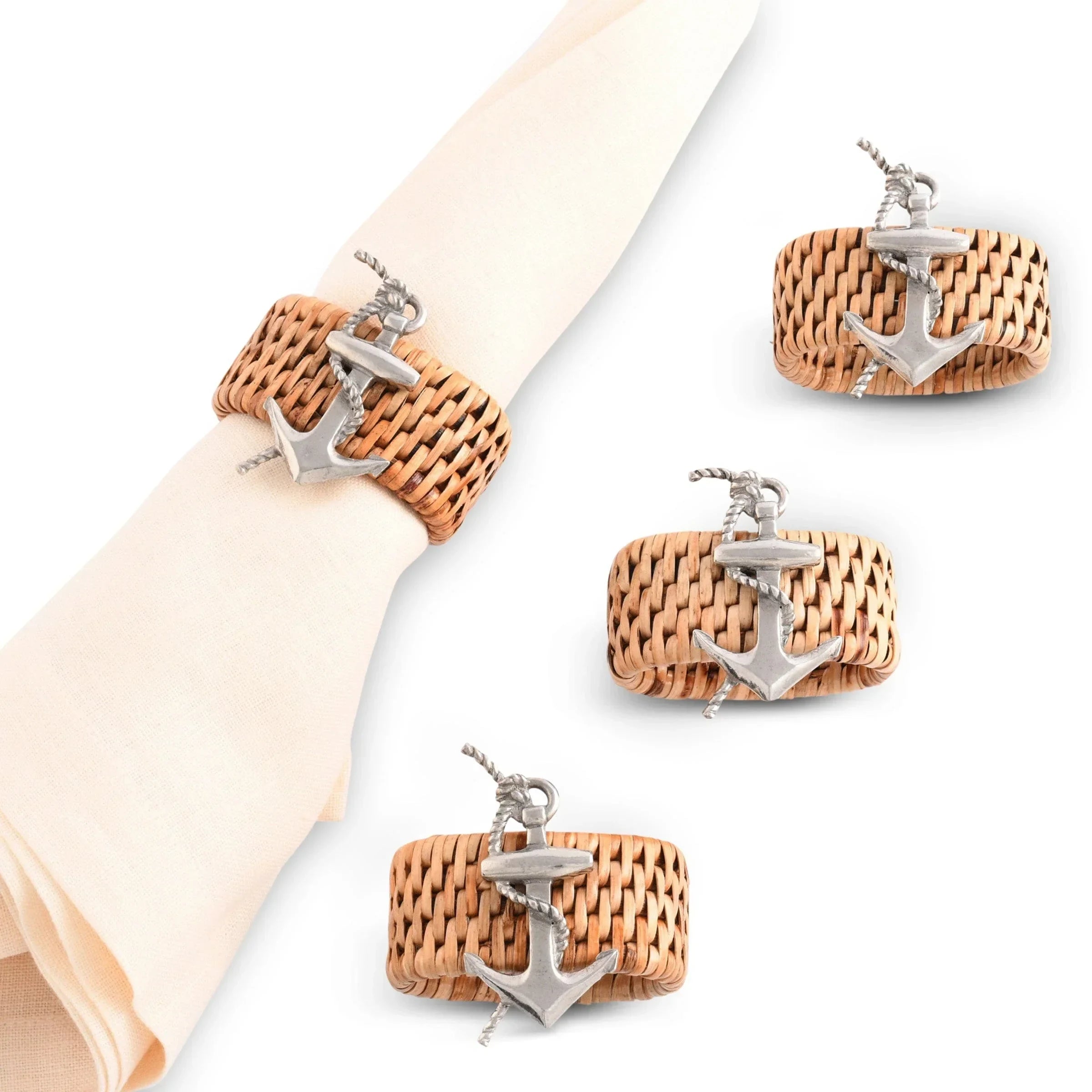 Anchor Hand Woven Wicker Rattan Napkin Ring - Set of 4 - The Mayfair Hall