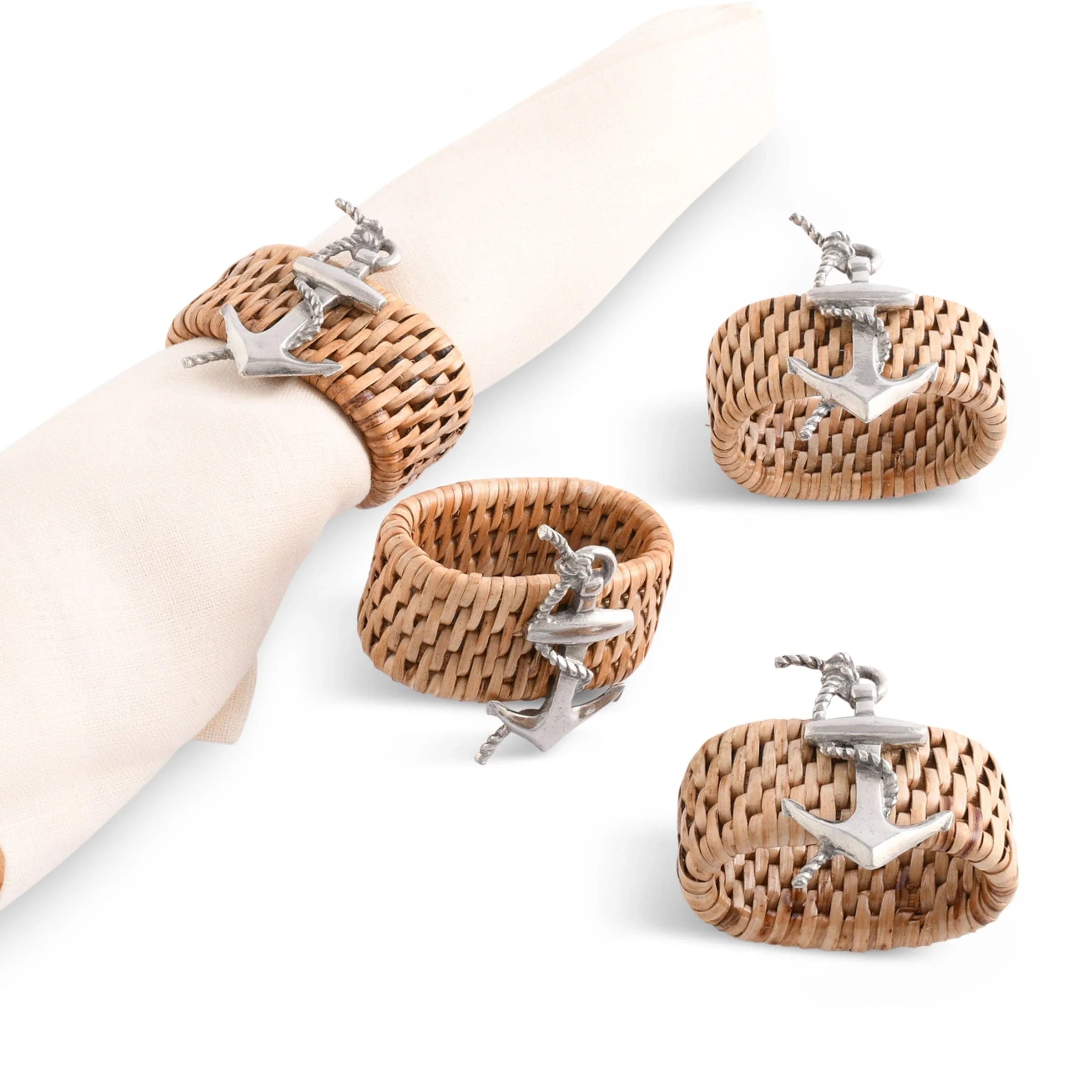 Anchor Hand Woven Wicker Rattan Napkin Ring - Set of 4 - The Mayfair Hall