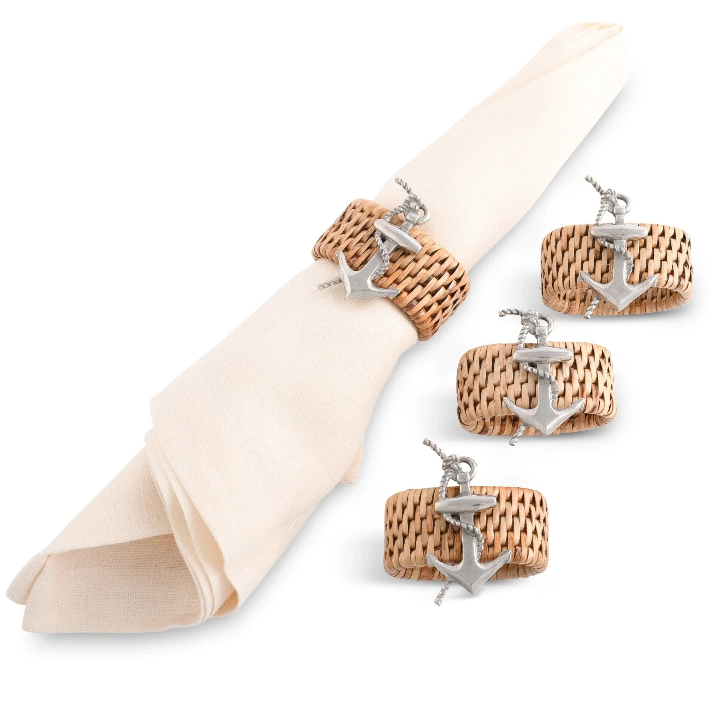 Anchor Hand Woven Wicker Rattan Napkin Ring - Set of 4 - The Mayfair Hall
