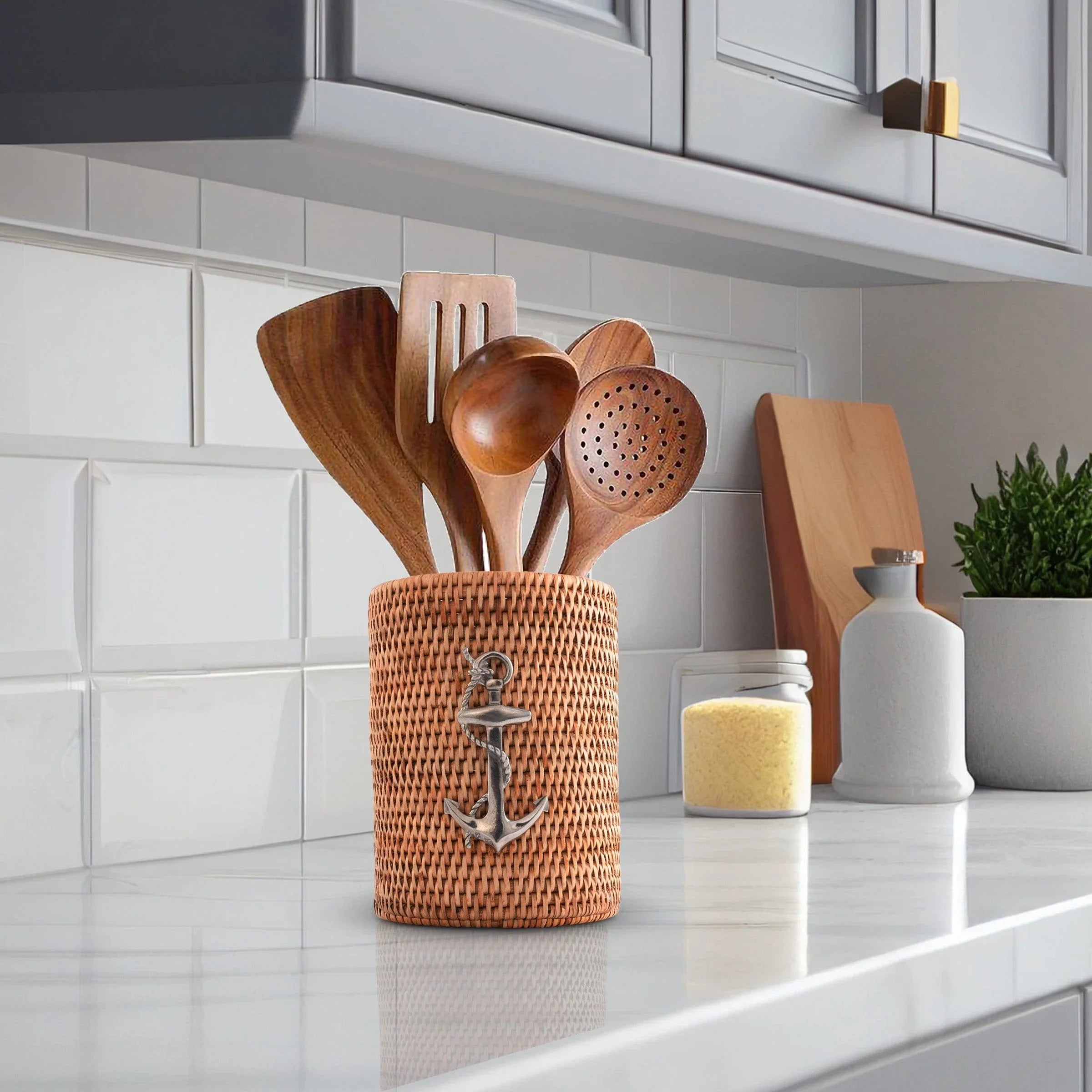 Anchor Hand Woven Wicker Rattan Utensils Holder - The Mayfair Hall
