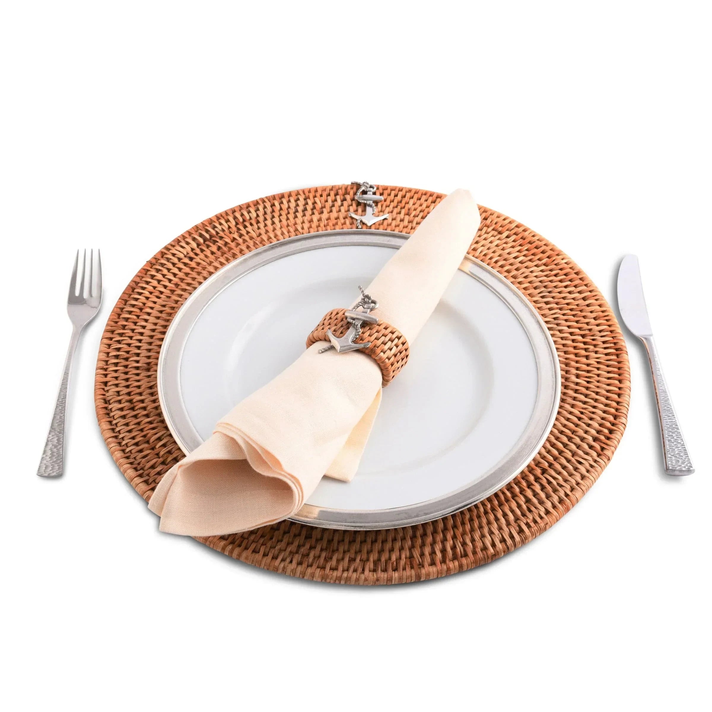 Anchor Placemat Hand Woven Wicker Rattan Round - Set of 4 - The Mayfair Hall