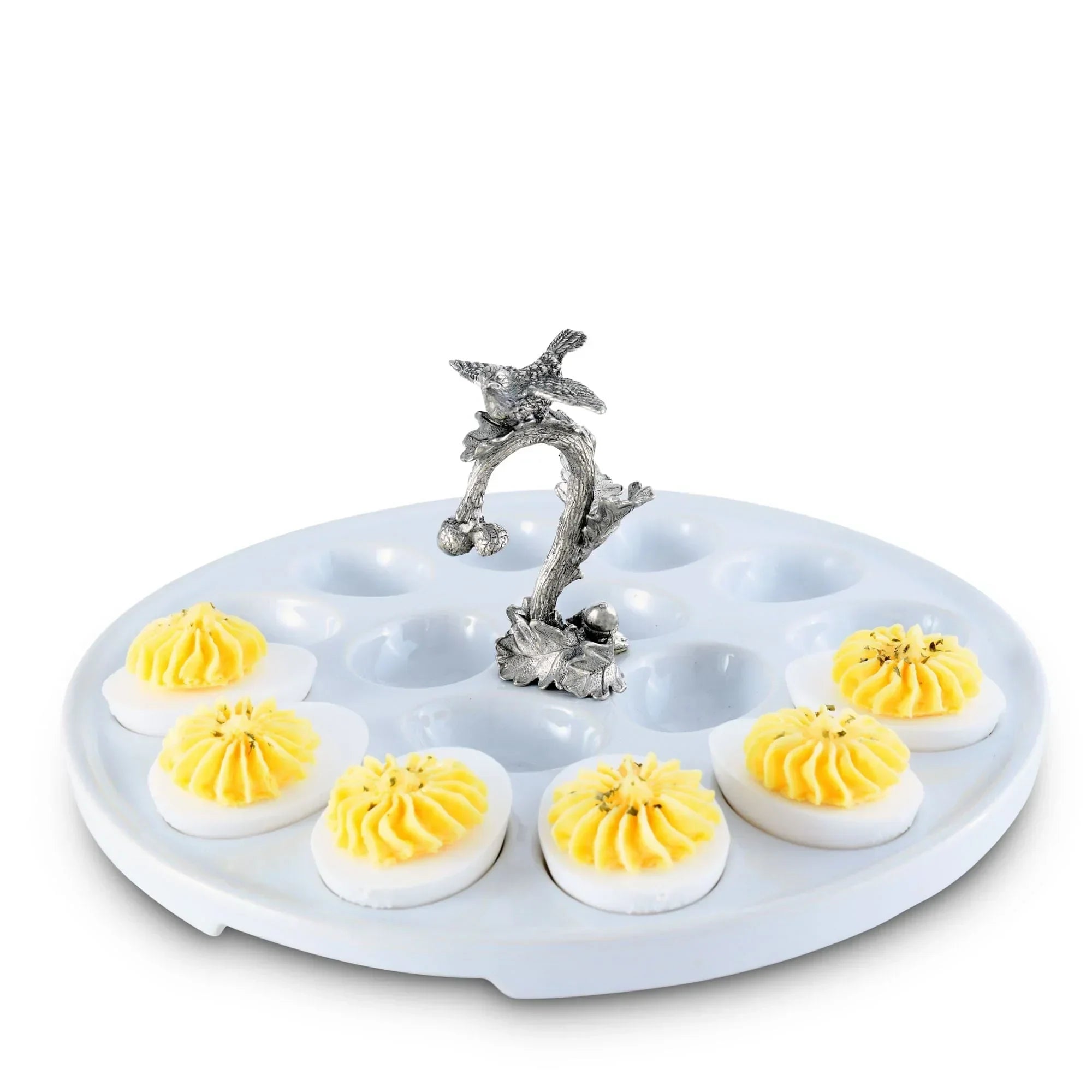 Deviled Egg Tray with Pewter Song Bird Handle - The Mayfair Hall