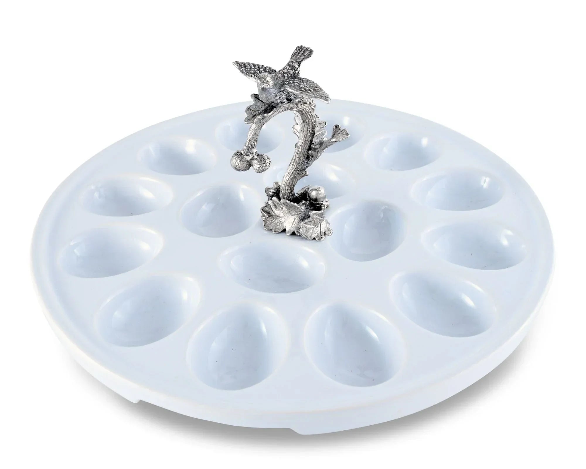Deviled Egg Tray with Pewter Song Bird Handle - The Mayfair Hall