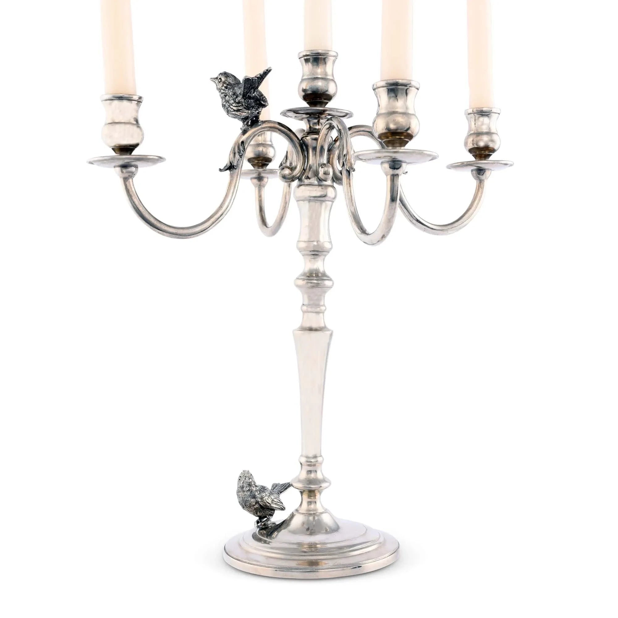 Five Taper Pewter Song Bird Candelabrum - The Mayfair Hall