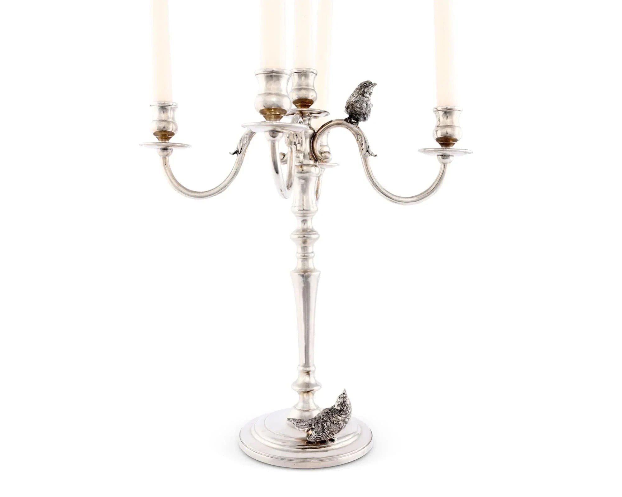 Five Taper Pewter Song Bird Candelabrum - The Mayfair Hall