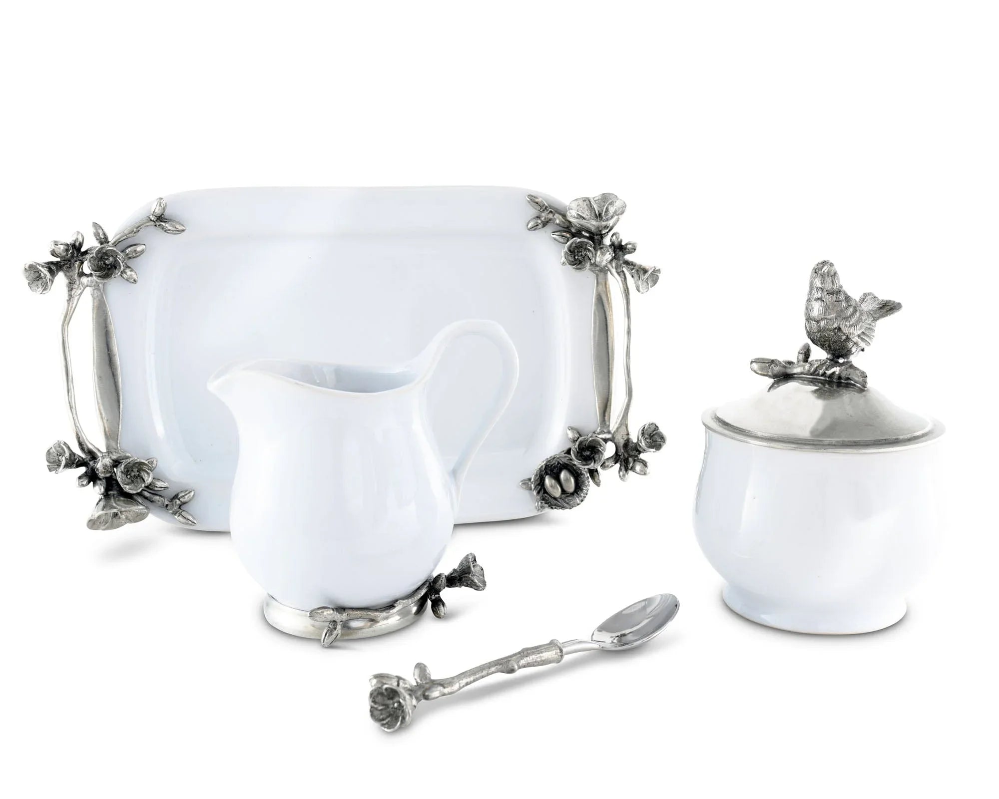 Stoneware Creamer Set - Pewter Song Bird - The Mayfair Hall