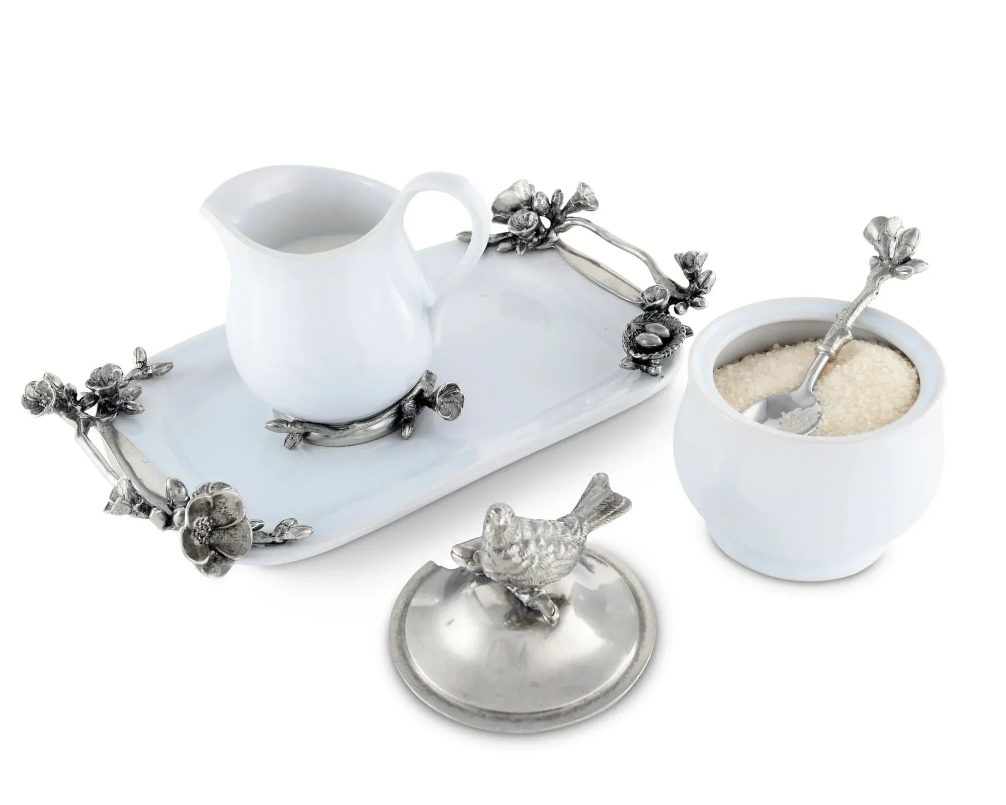 Stoneware Creamer Set - Pewter Song Bird - The Mayfair Hall