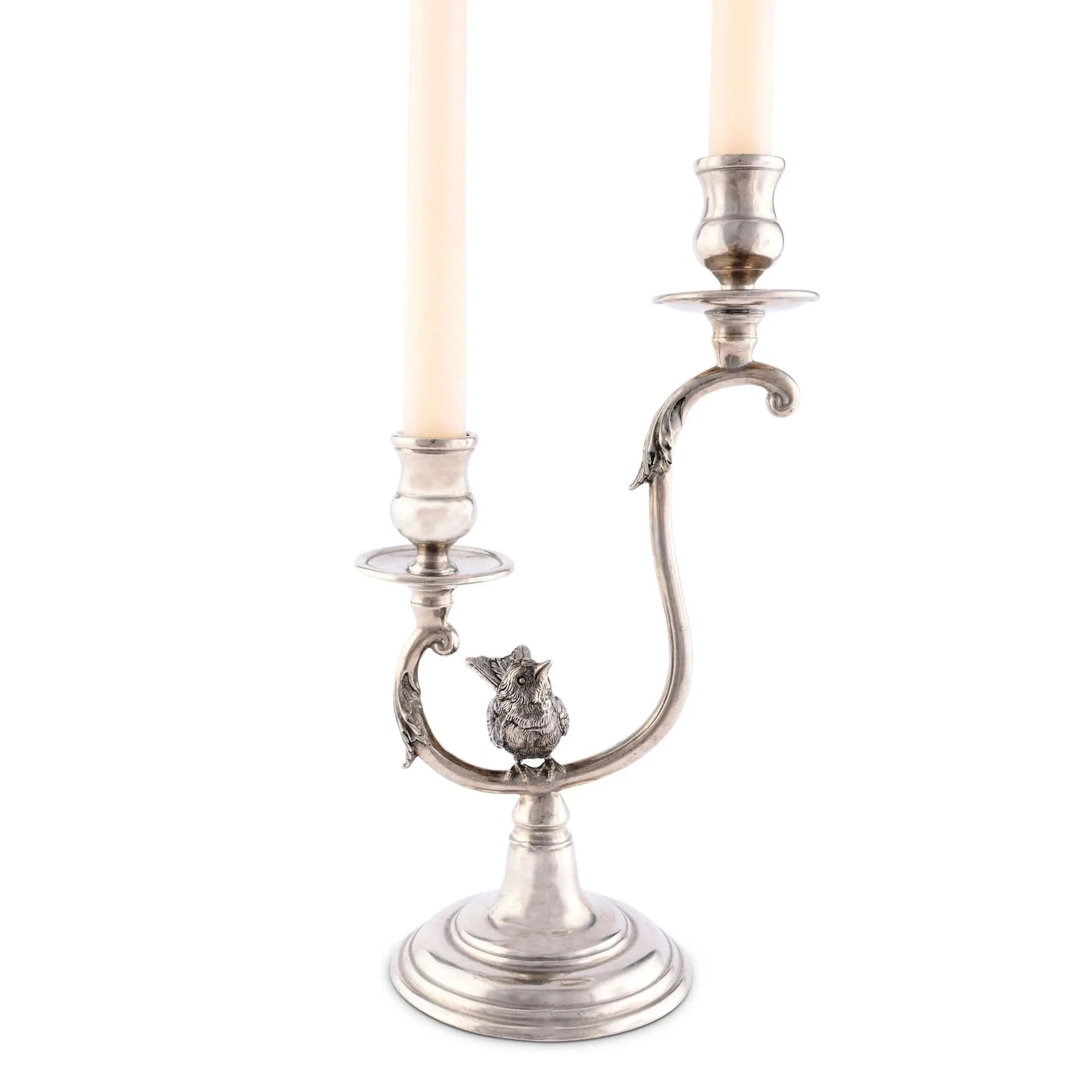 Two Taper Pewter Song Bird Candelabra - The Mayfair Hall