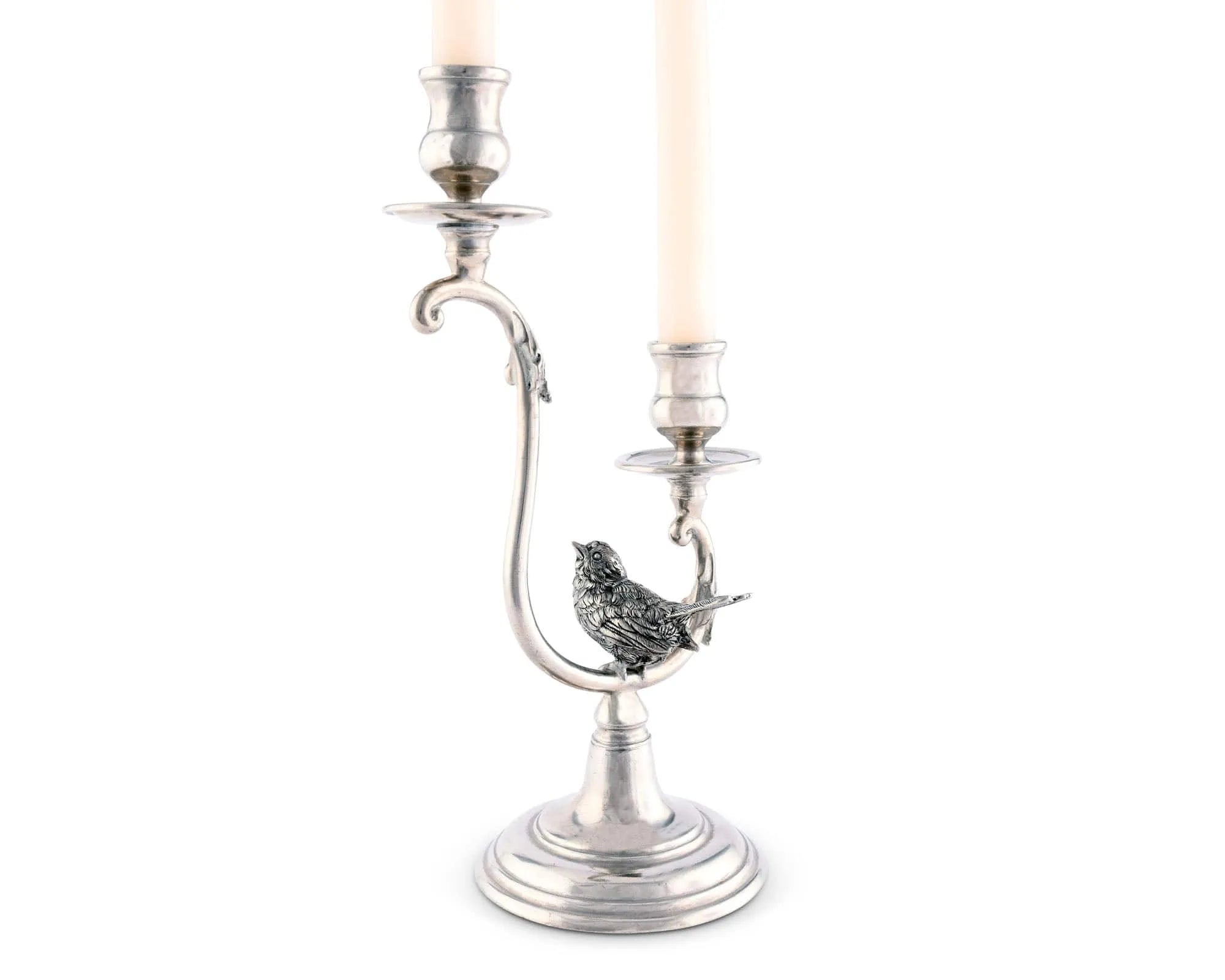 Two Taper Pewter Song Bird Candelabra - The Mayfair Hall