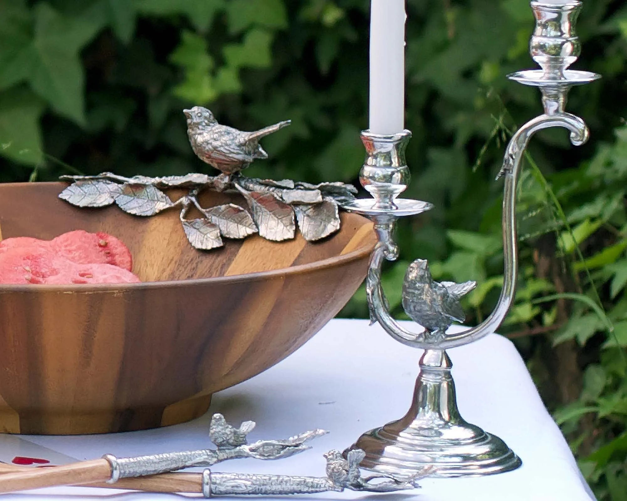 Two Taper Pewter Song Bird Candelabra - The Mayfair Hall