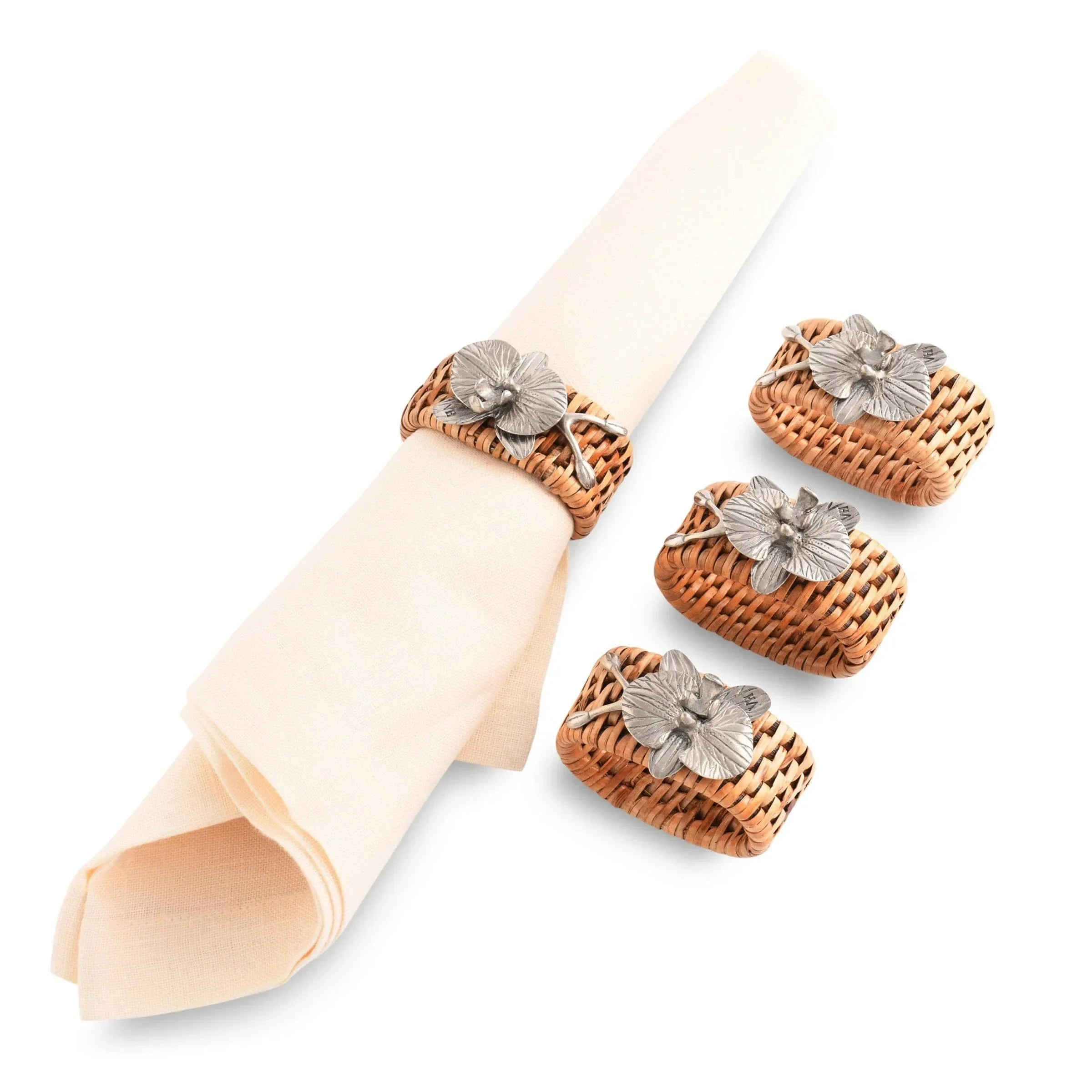 Orchid Hand Woven Wicker Rattan Napkin Ring - Set of 4 - The Mayfair Hall
