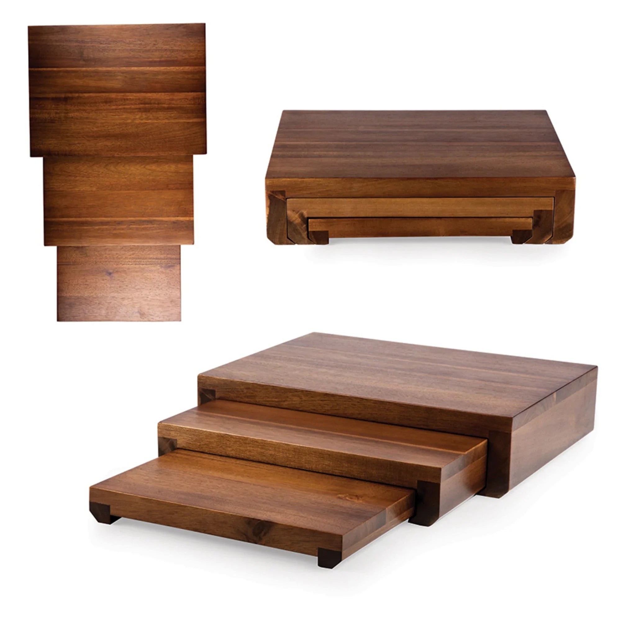 Etage Set Of 3 Acacia Serving Pedestals - The Mayfair Hall