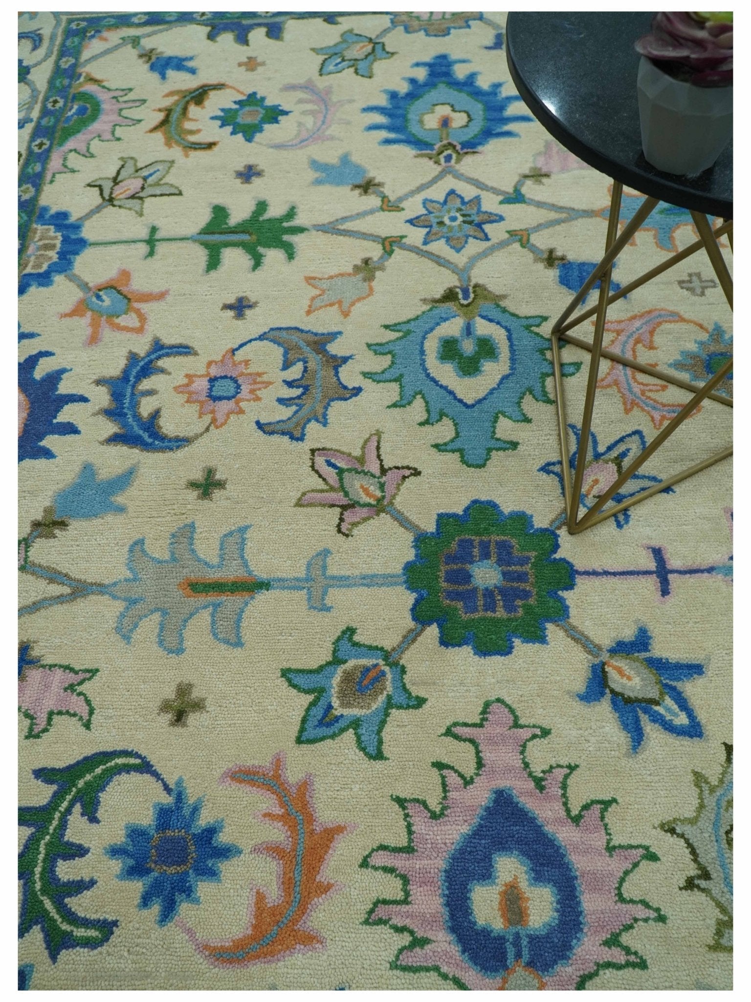 Vibrant Colorful Ivory and Blue Oriental Oushak Hand Tufted Multi Size area rug