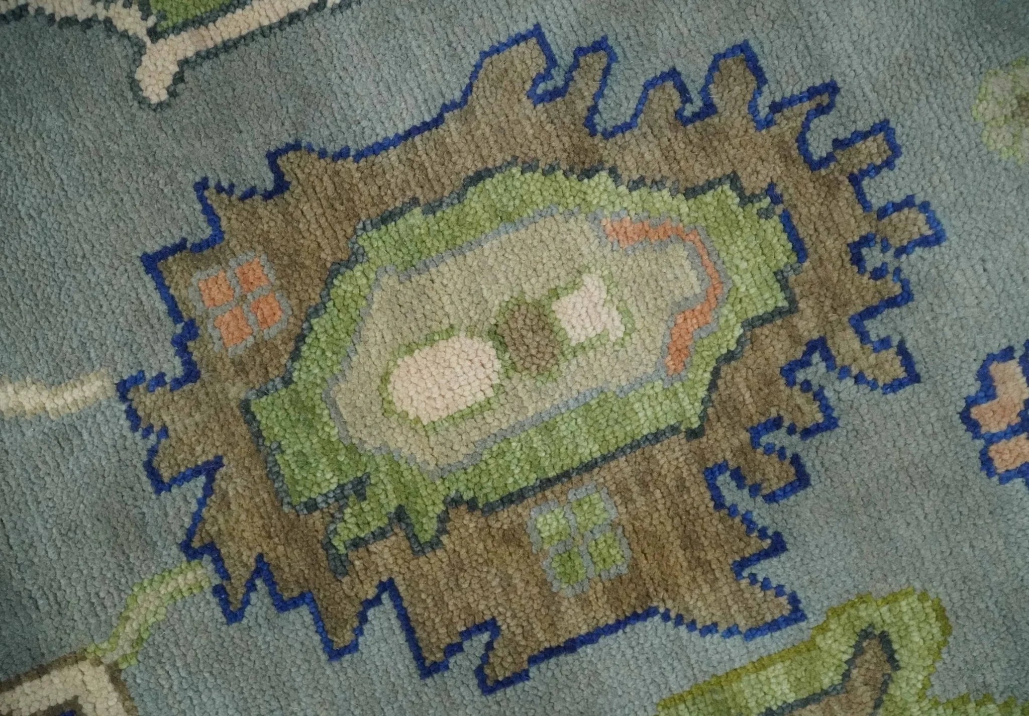 Vibrant Colorful Silver, Green and Light Peach Hand knotted Oushak wool Area Rug - The Rug Decor