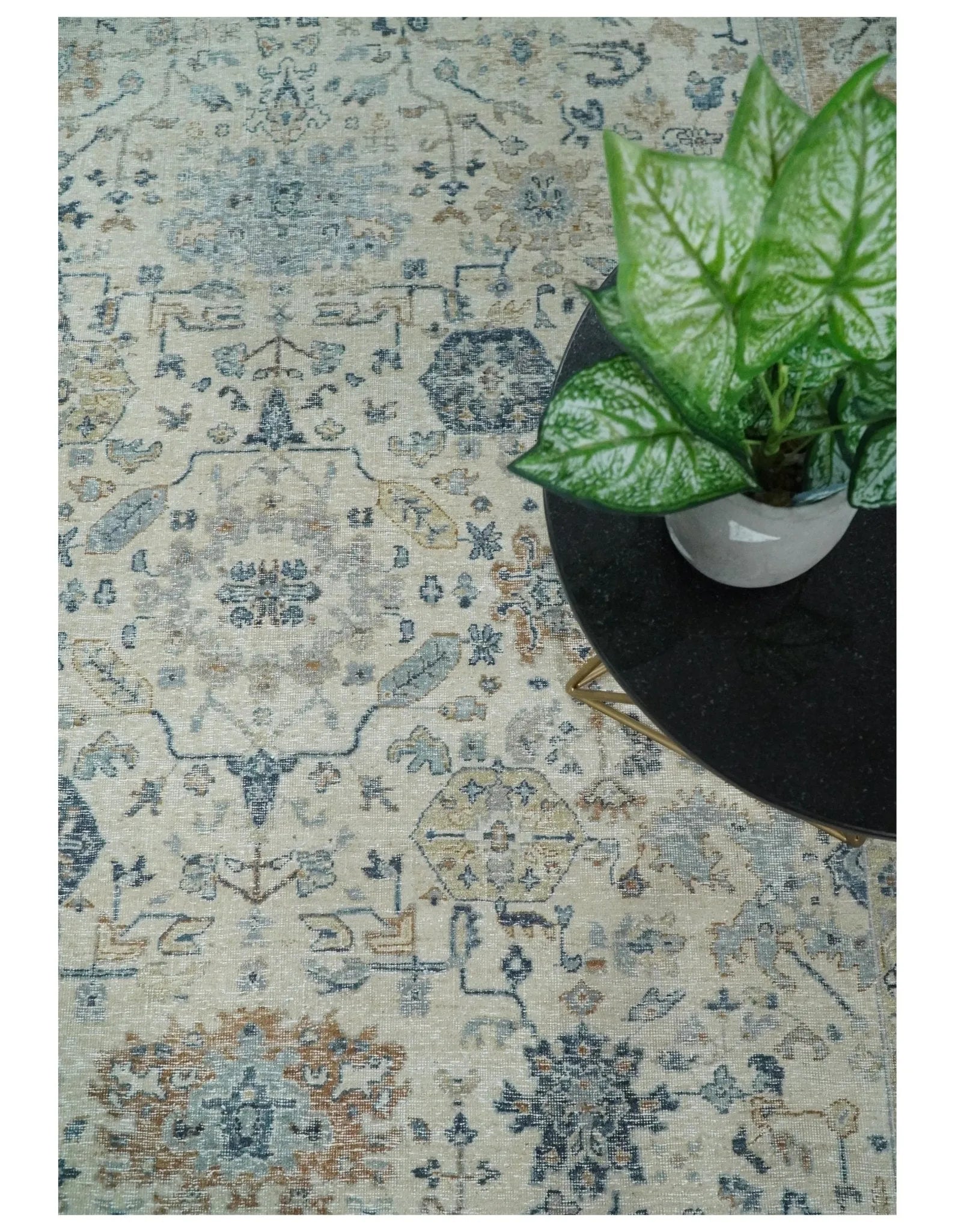 Vintage Hand Knotted 8x10 Beige and Rust Traditional Oxidized Textured Persian Low Pile Wool Rug | TRD2541810 - The Rug Decor