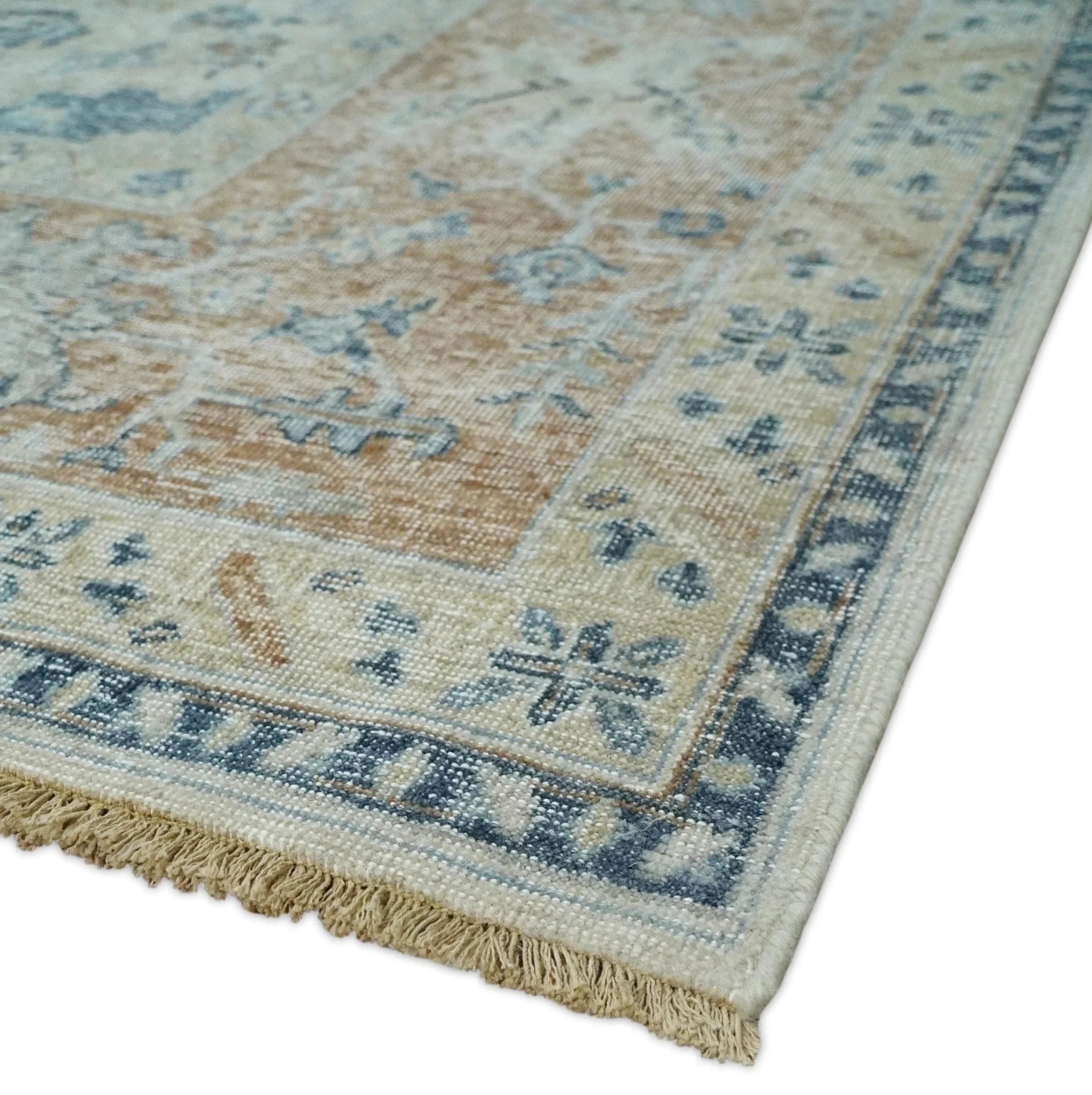 Vintage Hand Knotted 8x10 Beige and Rust Traditional Oxidized Textured Persian Low Pile Wool Rug | TRD2541810 - The Rug Decor
