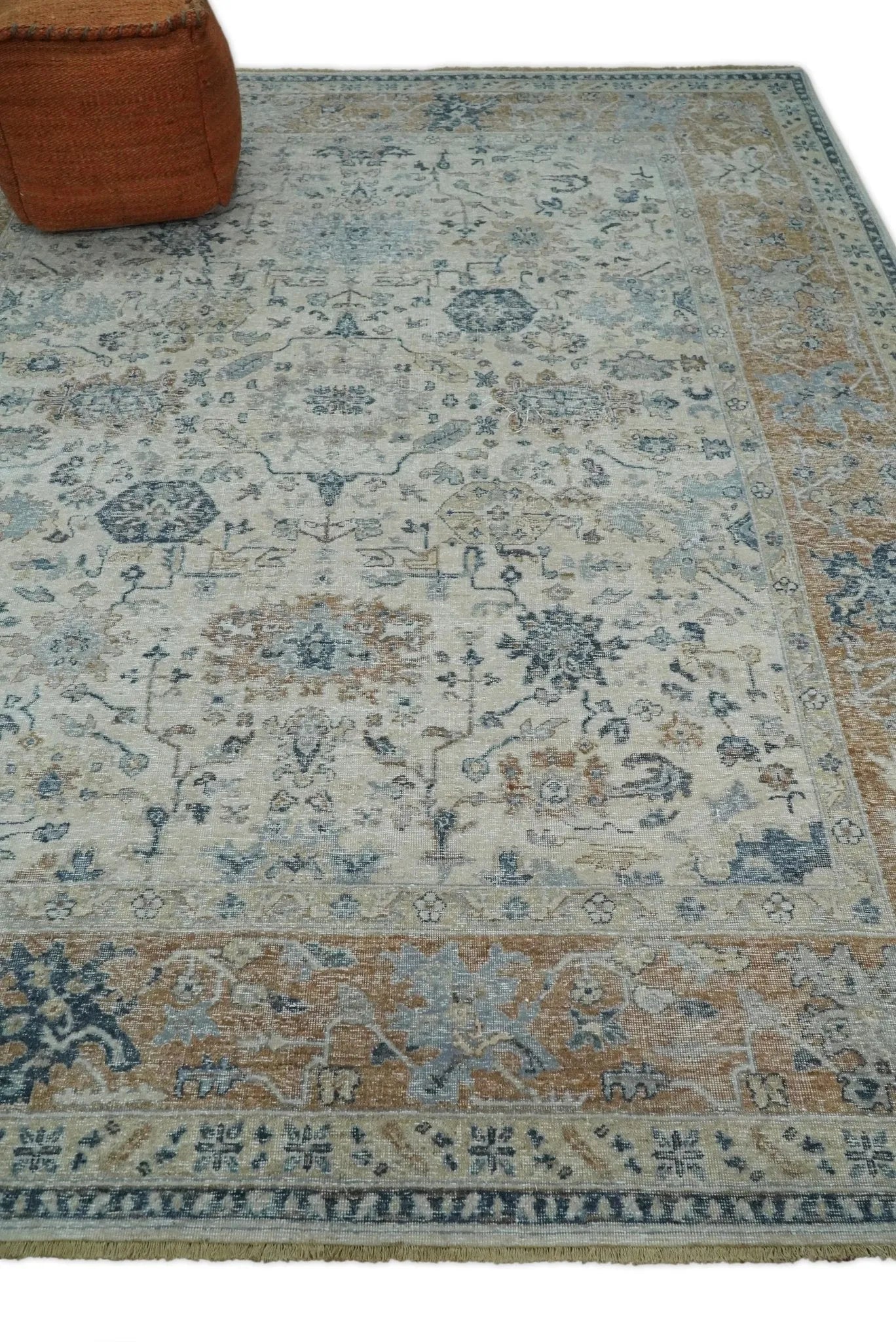 Vintage Hand Knotted 8x10 Beige and Rust Traditional Oxidized Textured Persian Low Pile Wool Rug | TRD2541810 - The Rug Decor