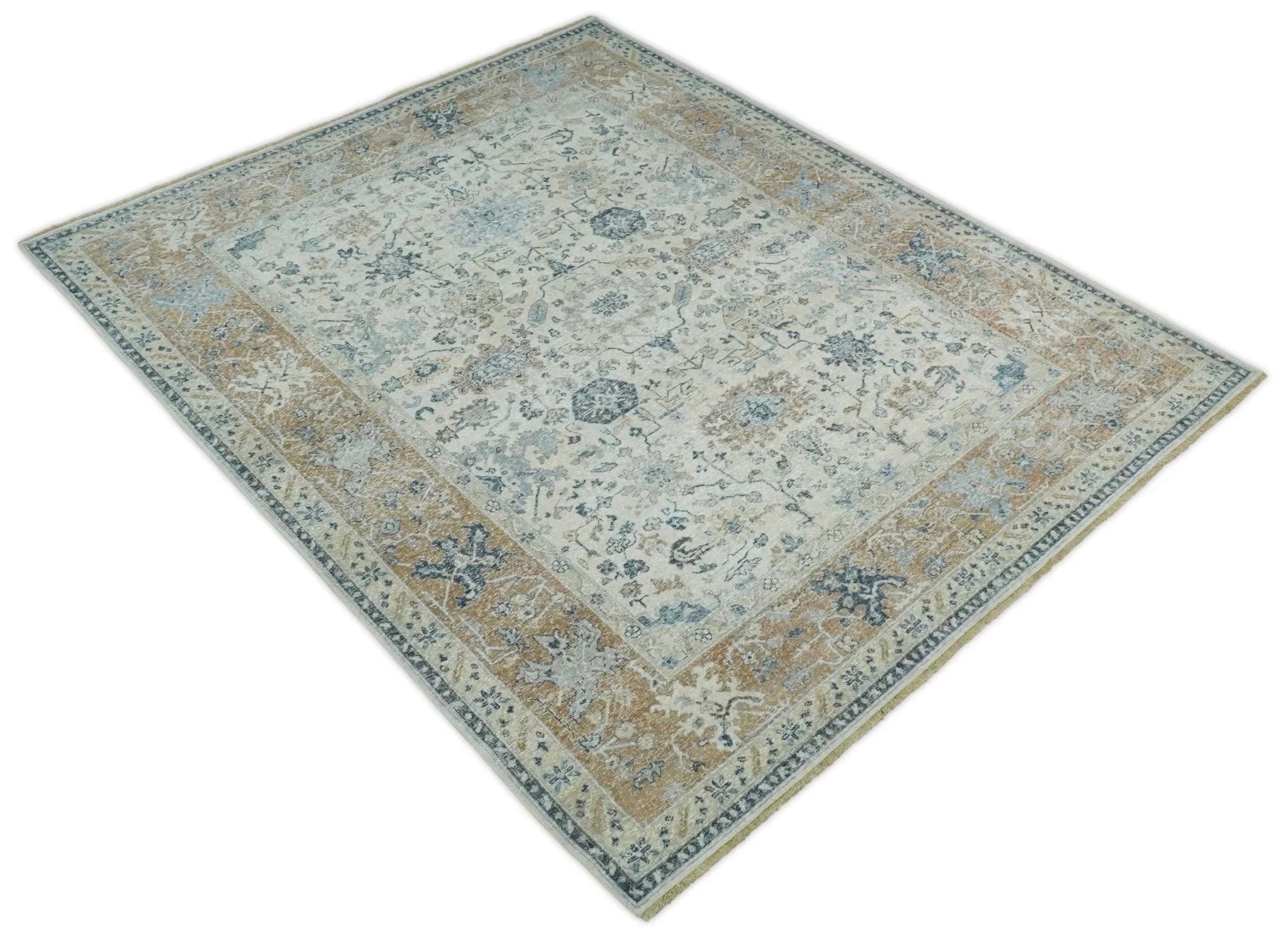 Vintage Hand Knotted 8x10 Beige and Rust Traditional Oxidized Textured Persian Low Pile Wool Rug | TRD2541810 - The Rug Decor