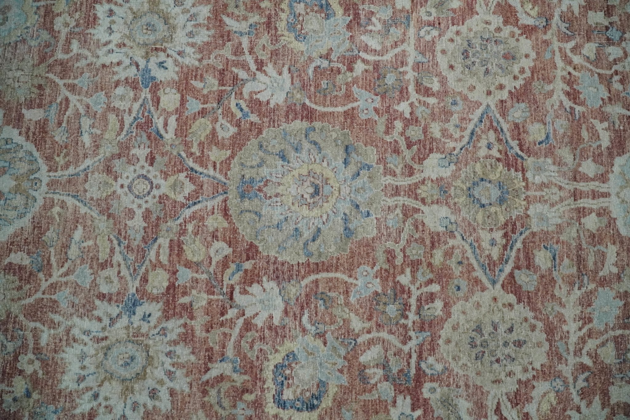 Vintage Hand Knotted 8x10 Rust and Blue Traditional Oxidized Textured Persian Low Pile Wool Rug | TRD2601810 - The Rug Decor