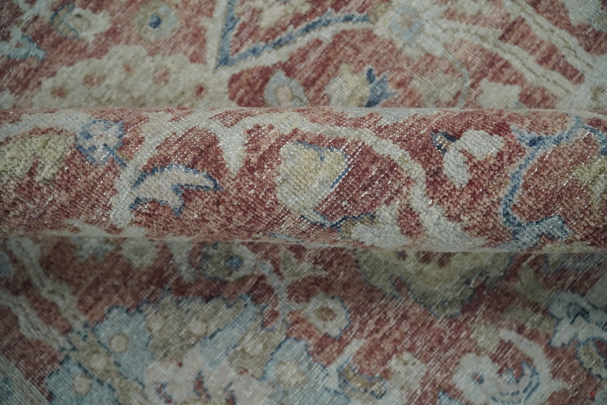 Vintage Hand Knotted 8x10 Rust and Blue Traditional Oxidized Textured Persian Low Pile Wool Rug | TRD2601810 - The Rug Decor