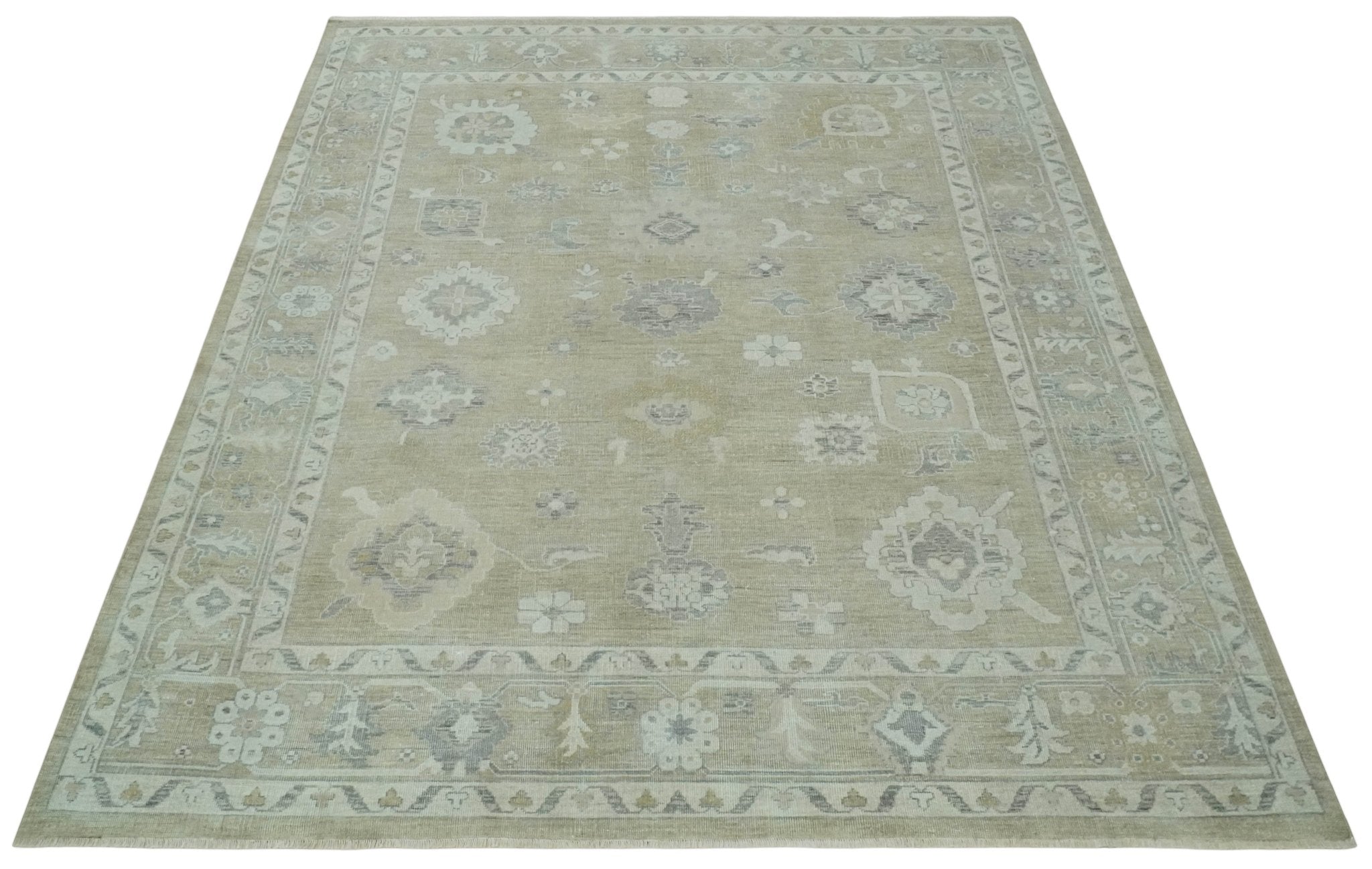 Vintage Style Antique Finish Hand Knotted Camel, Ivory and Charcoal Traditional Oushak Multi Size Wool Area Rug - The Rug Decor