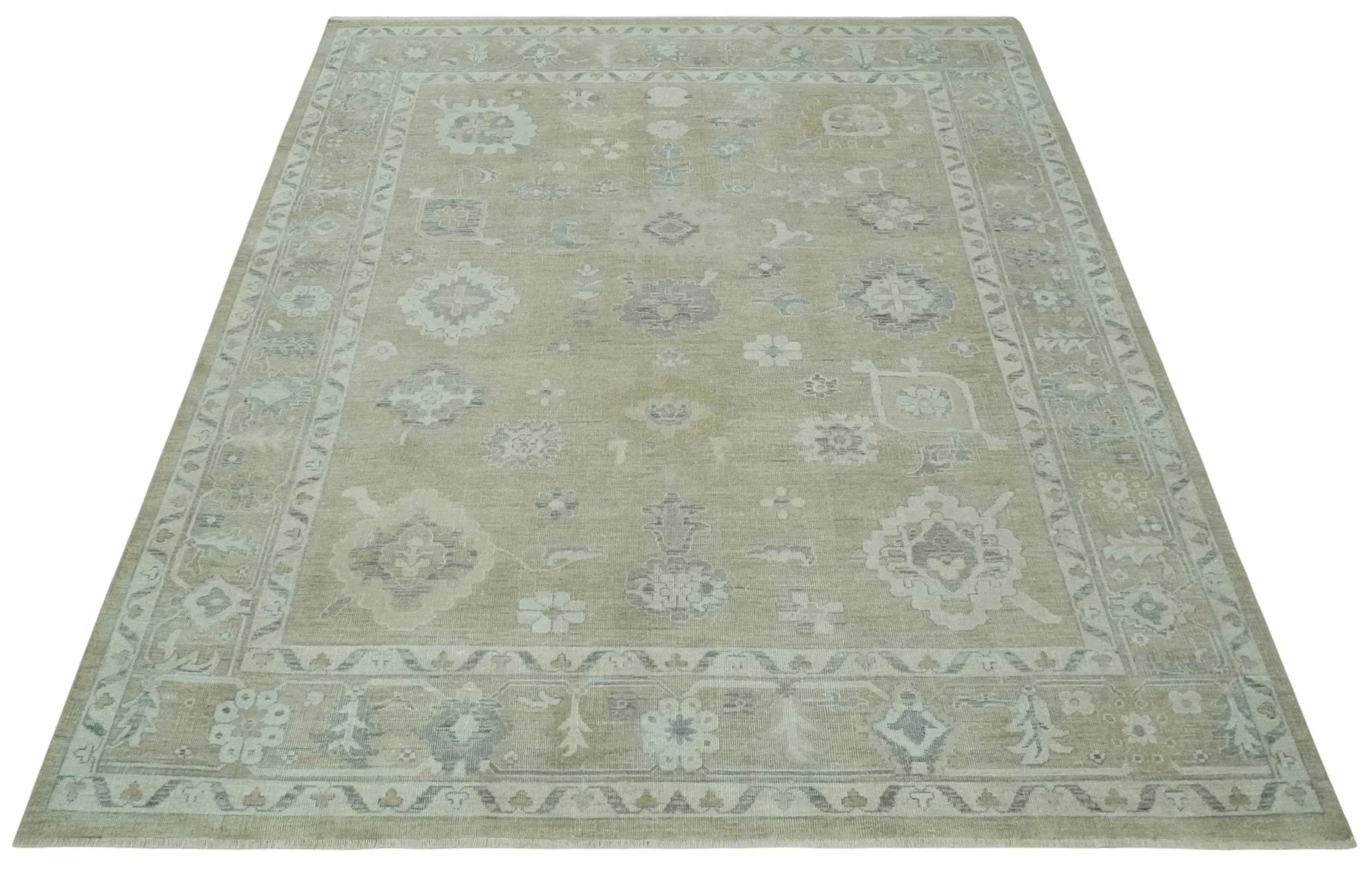 Vintage Style Antique Finish Hand Knotted Camel, Ivory and Charcoal Traditional Oushak Multi Size Wool Area Rug - The Rug Decor