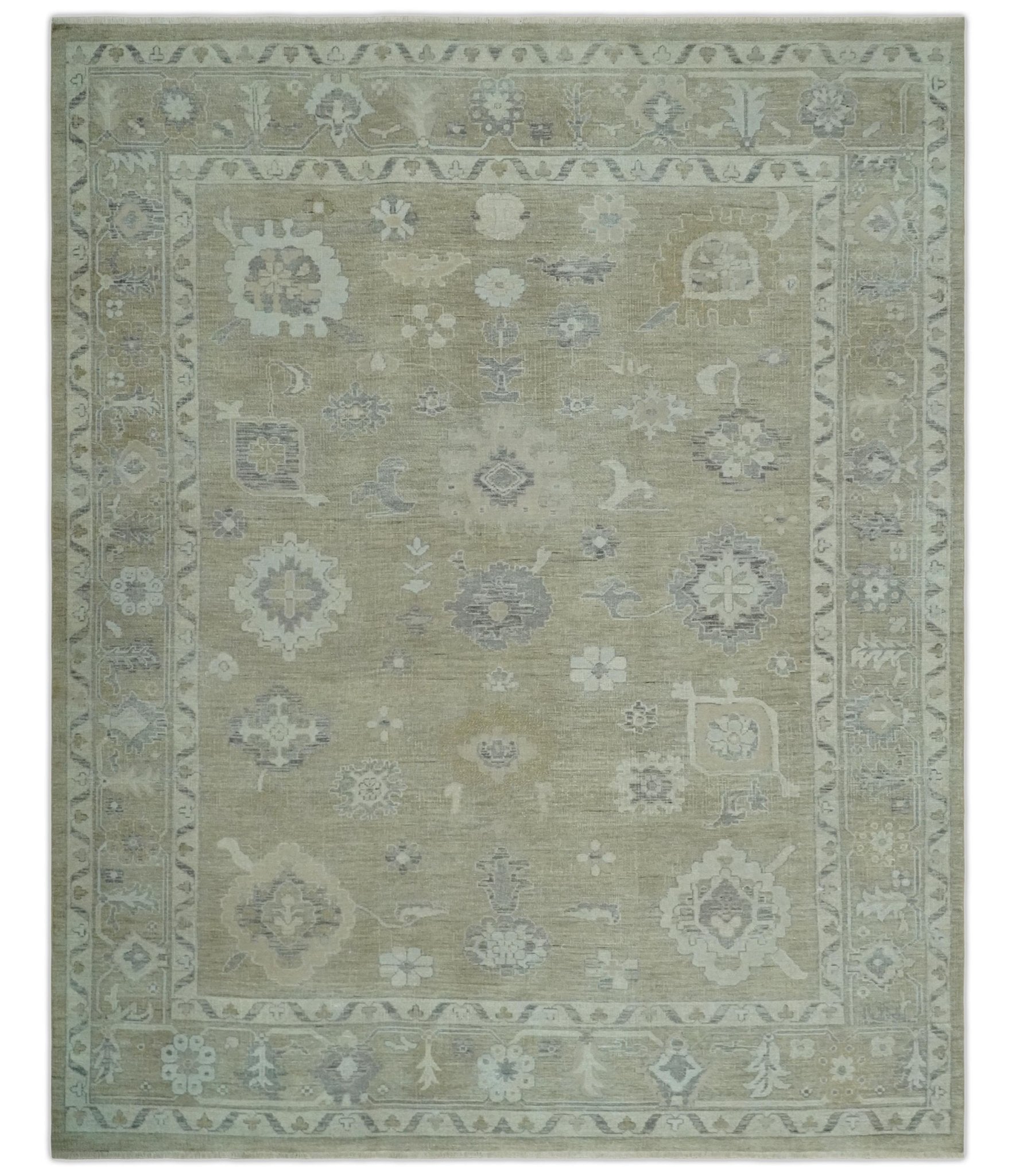 Vintage Style Antique Finish Hand Knotted Camel, Ivory and Charcoal Traditional Oushak Multi Size Wool Area Rug - The Rug Decor