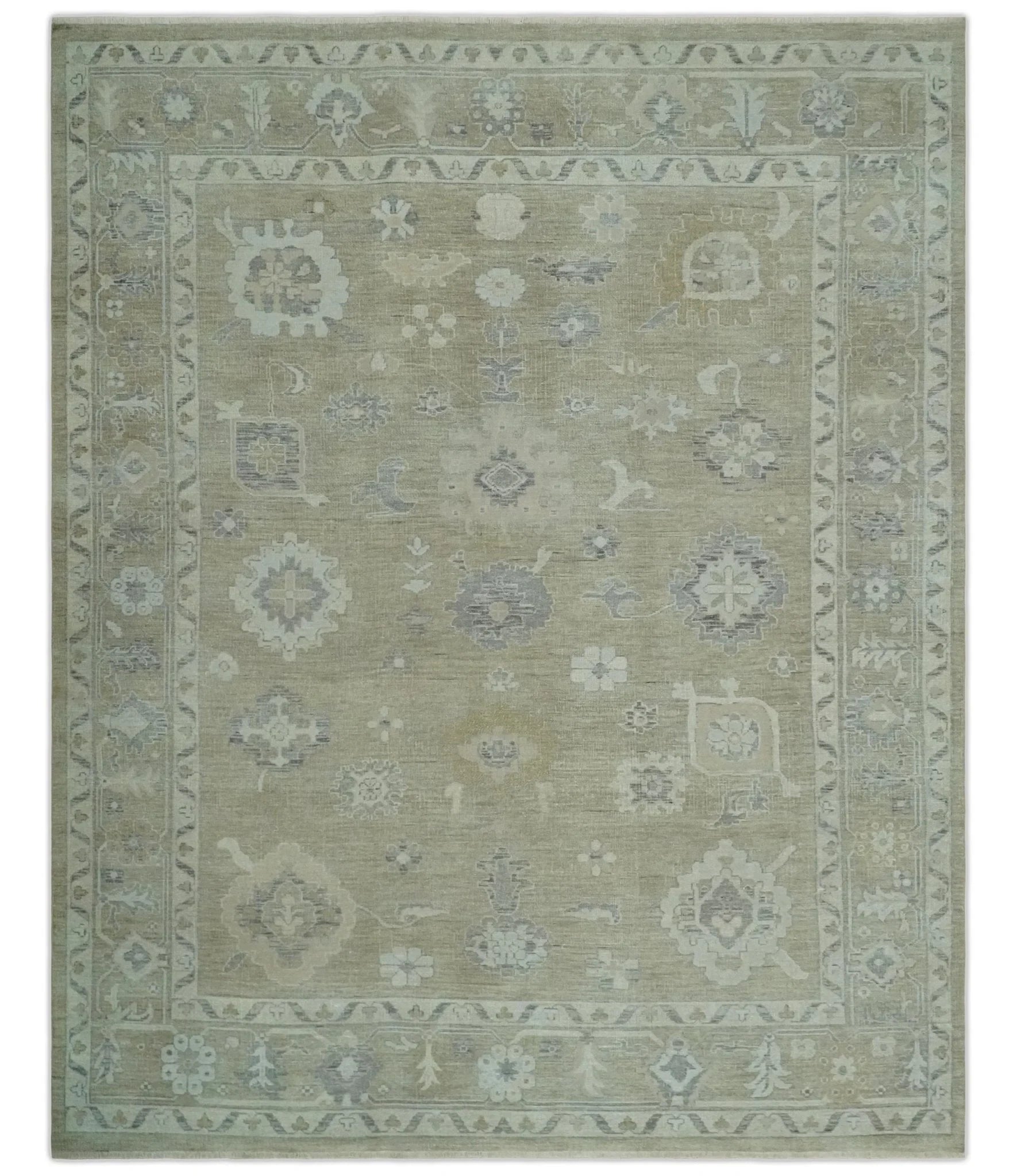 Vintage Style Antique Finish Hand Knotted Camel, Ivory and Charcoal Traditional Oushak Multi Size Wool Area Rug - The Rug Decor