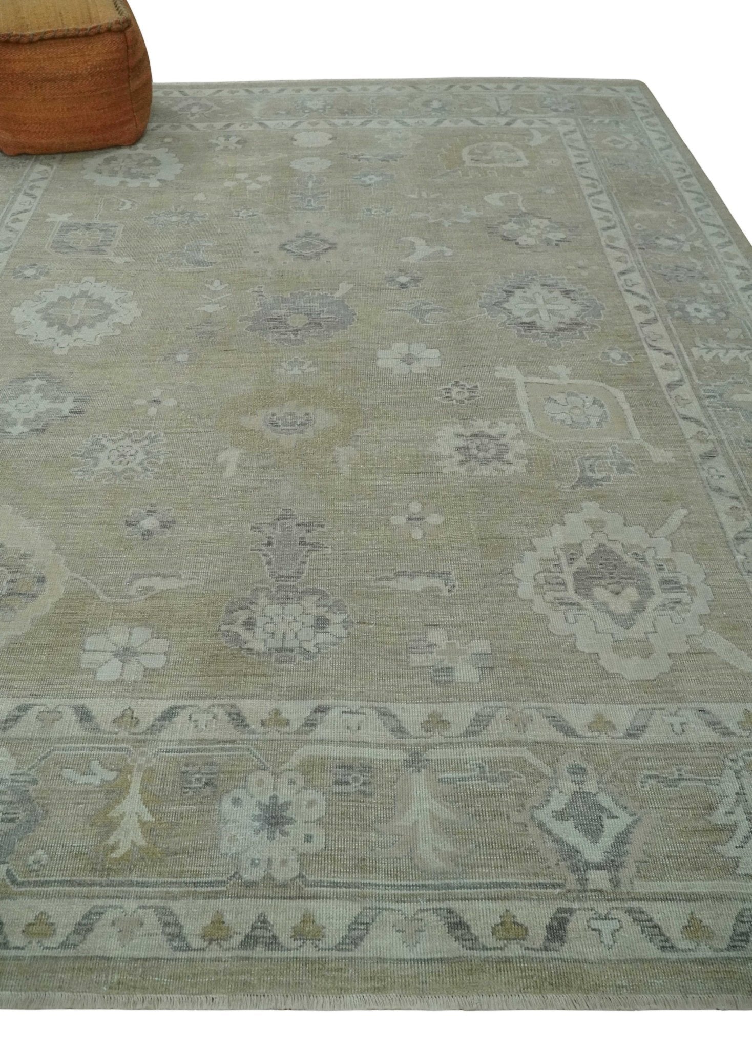 Vintage Style Antique Finish Hand Knotted Camel, Ivory and Charcoal Traditional Oushak Multi Size Wool Area Rug - The Rug Decor