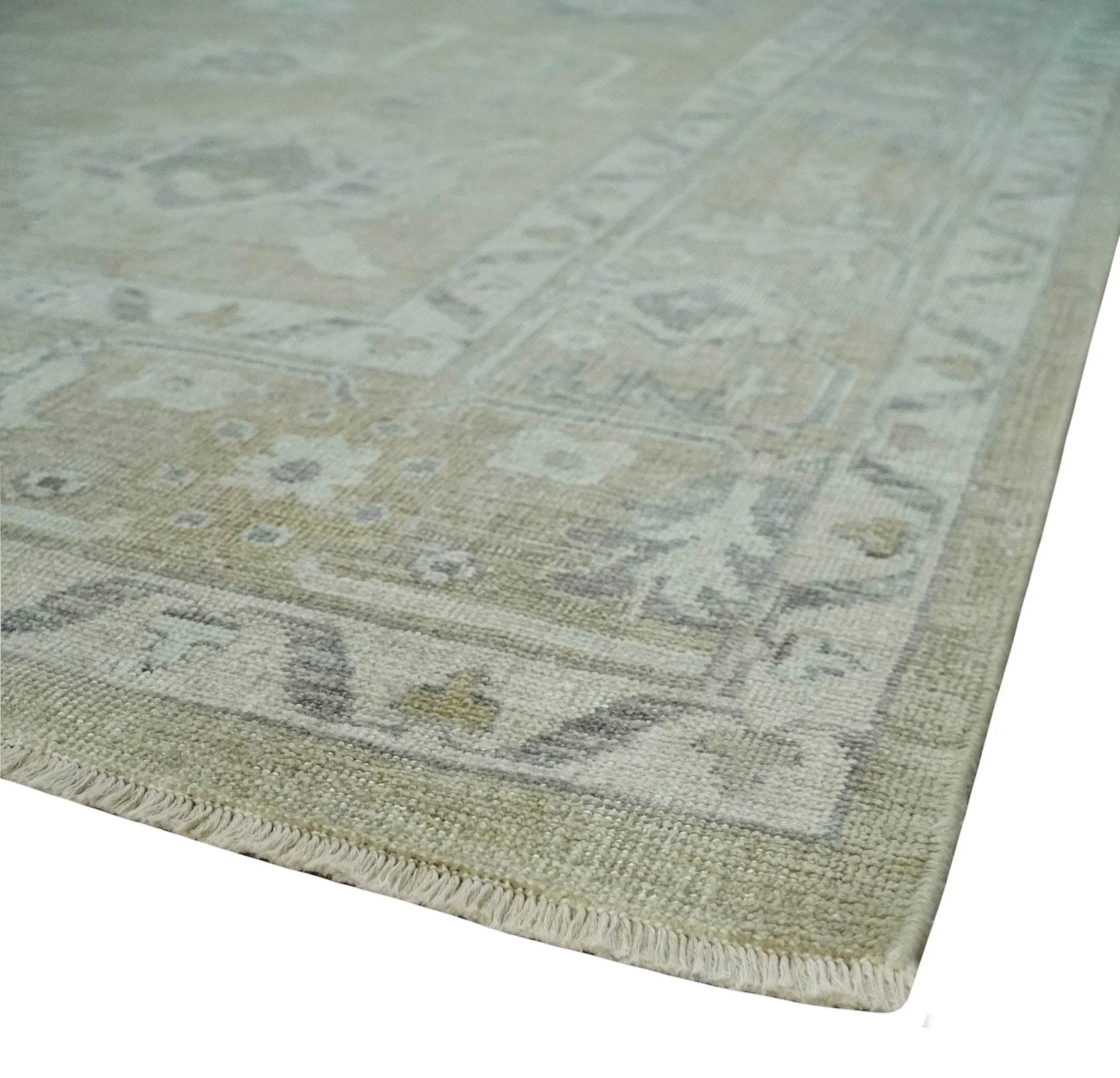 Vintage Style Antique Finish Hand Knotted Camel, Ivory and Charcoal Traditional Oushak Multi Size Wool Area Rug - The Rug Decor