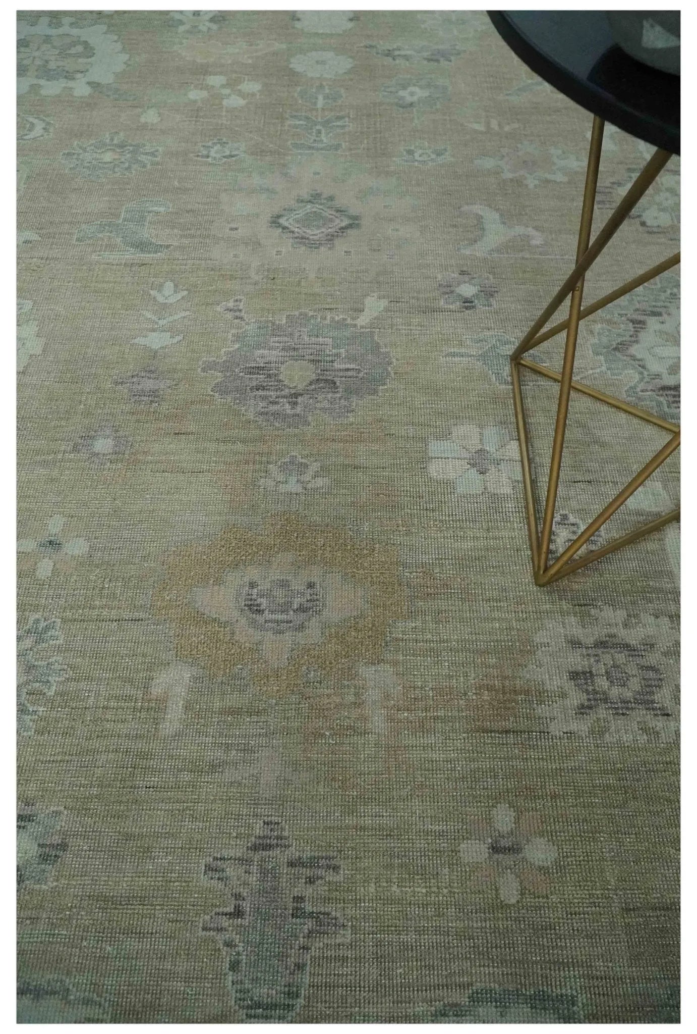 Vintage Style Antique Finish Hand Knotted Camel, Ivory and Charcoal Traditional Oushak Multi Size Wool Area Rug - The Rug Decor