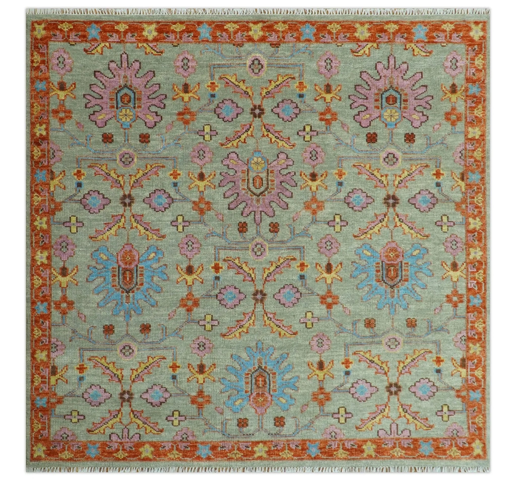 Vintage Style Beige, Rust, Pink and Blue Hand Knotted Traditional Oushak Multi Size wool Area Rug - The Rug Decor