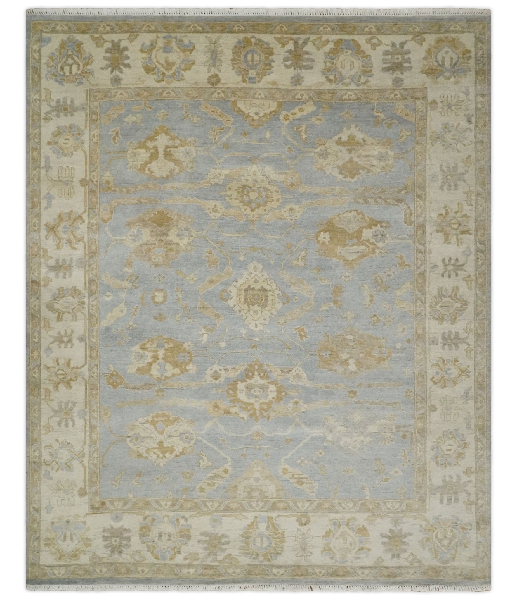 Vintage Style Charcoal, Beige and Olive 8x10 Hand knotted Oushak wool Area Rug