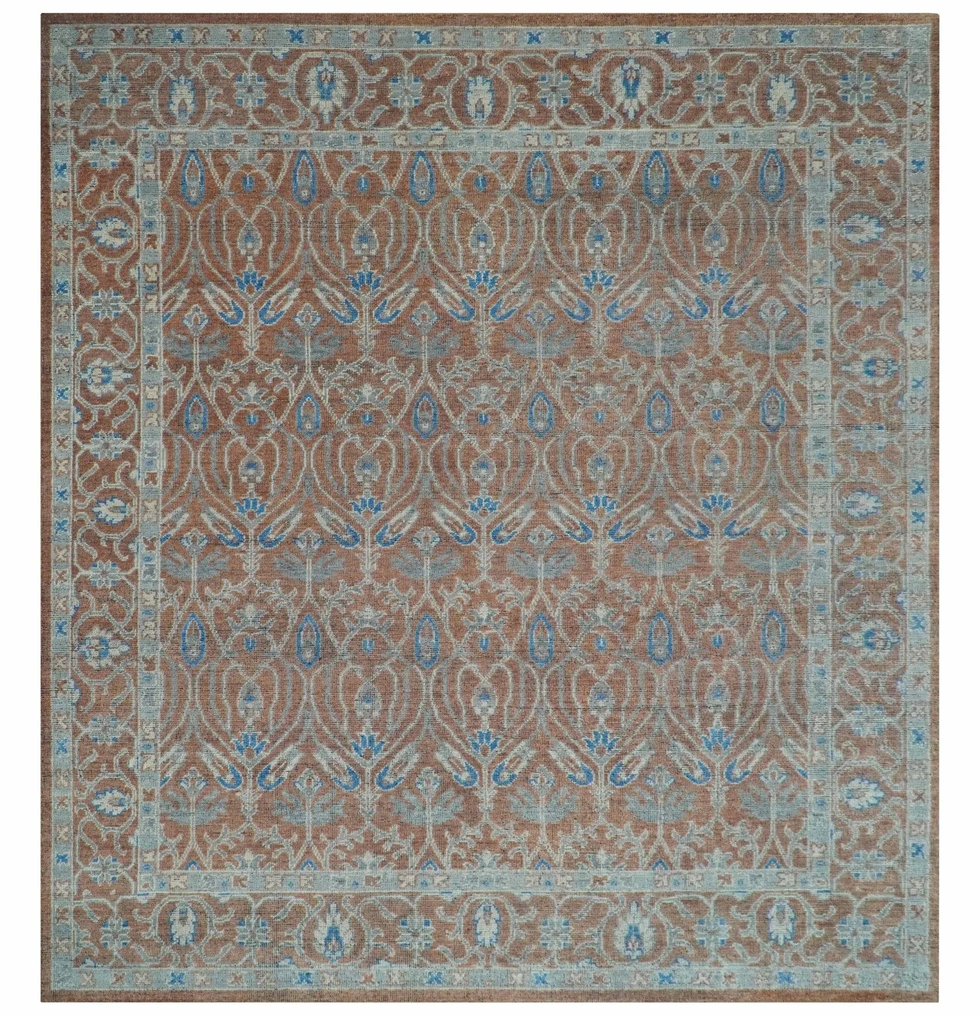 Vintage Style Hand Knotted Serapi Blue and Rust Traditional Custom Made Area Rug - The Rug Decor