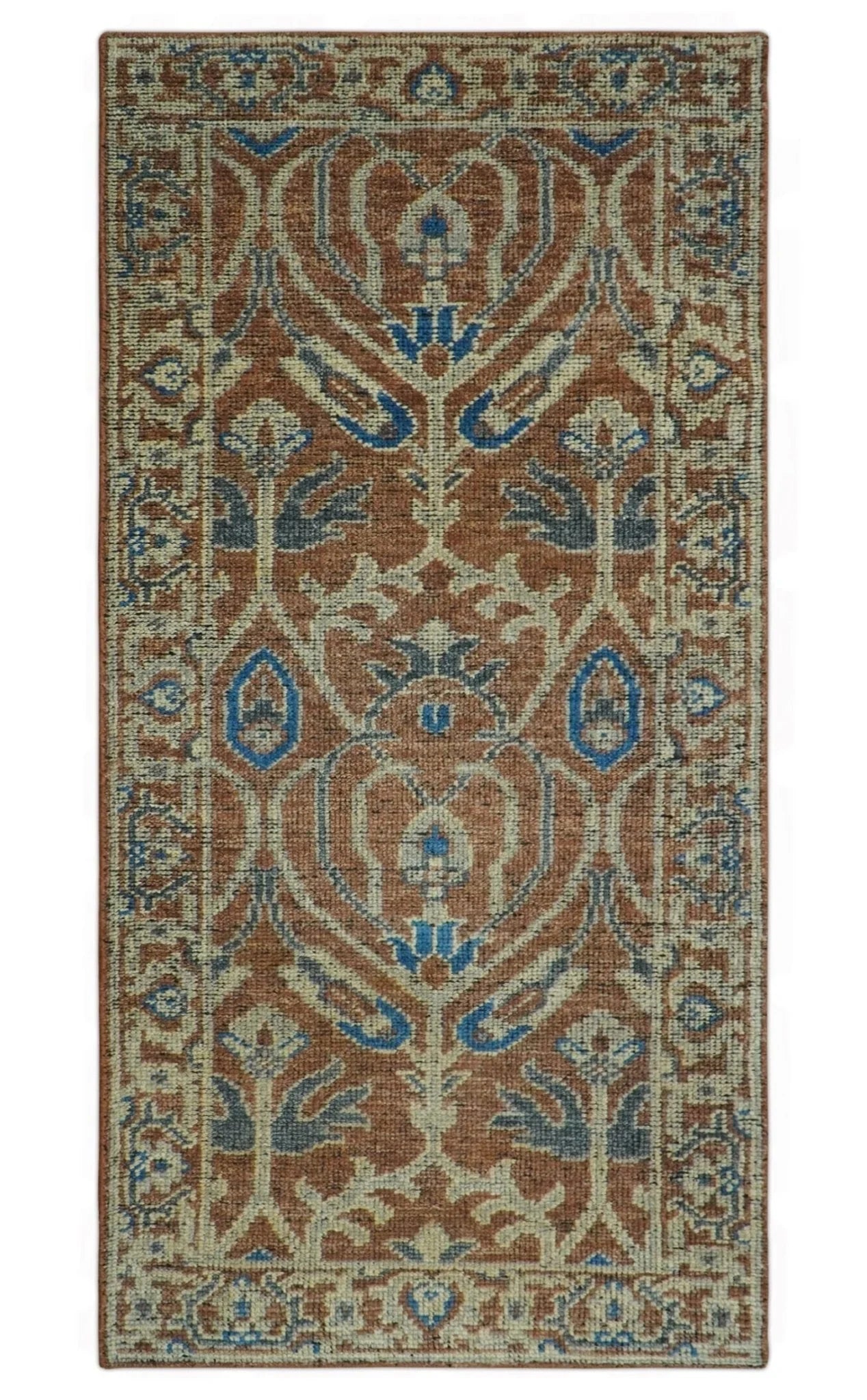Vintage Style Hand Knotted Serapi Blue and Rust Traditional Custom Made Area Rug - The Rug Decor
