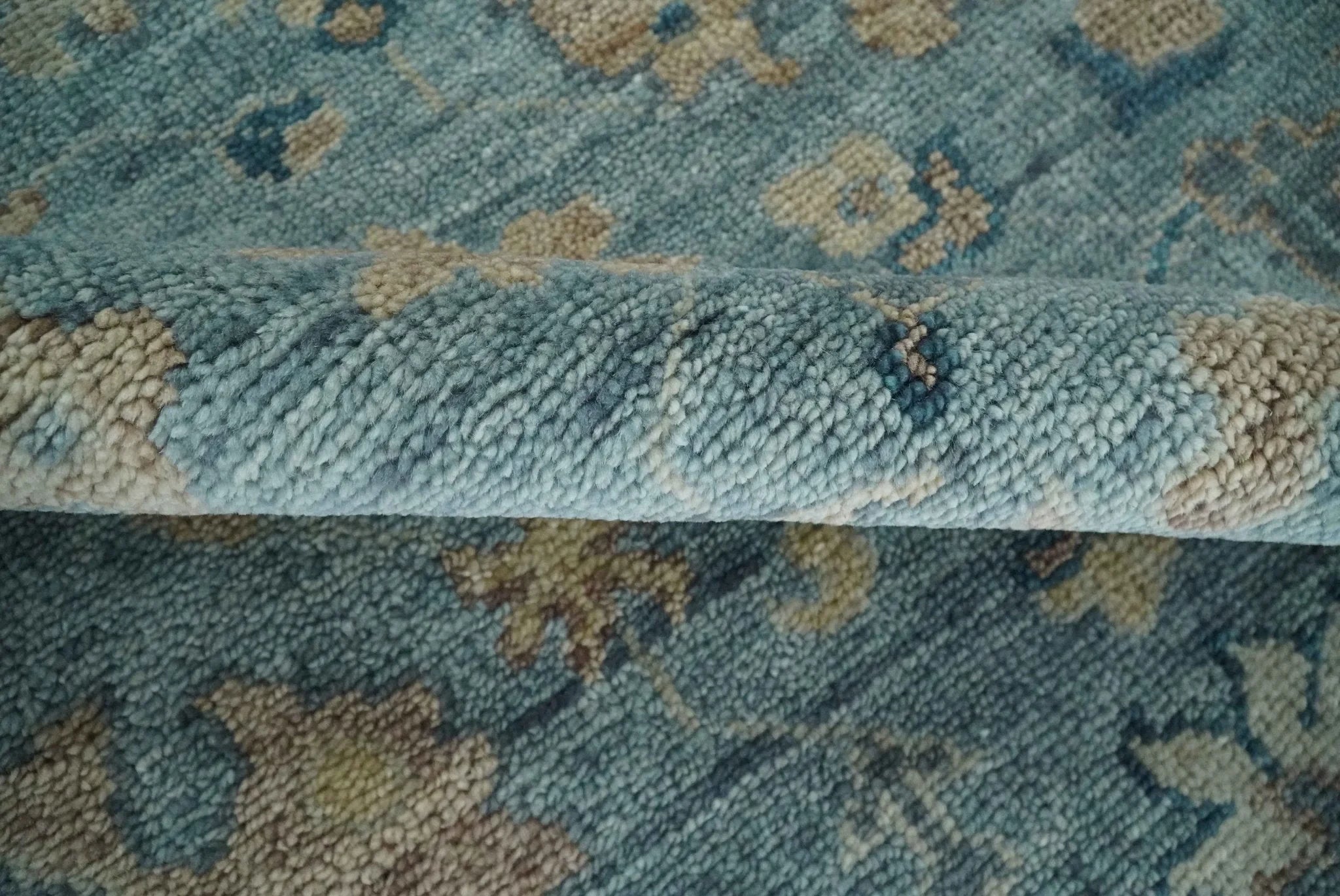 Vintage Style Light Blue and Brown Hand knotted Oushak Multi Size wool Area Rug - The Rug Decor