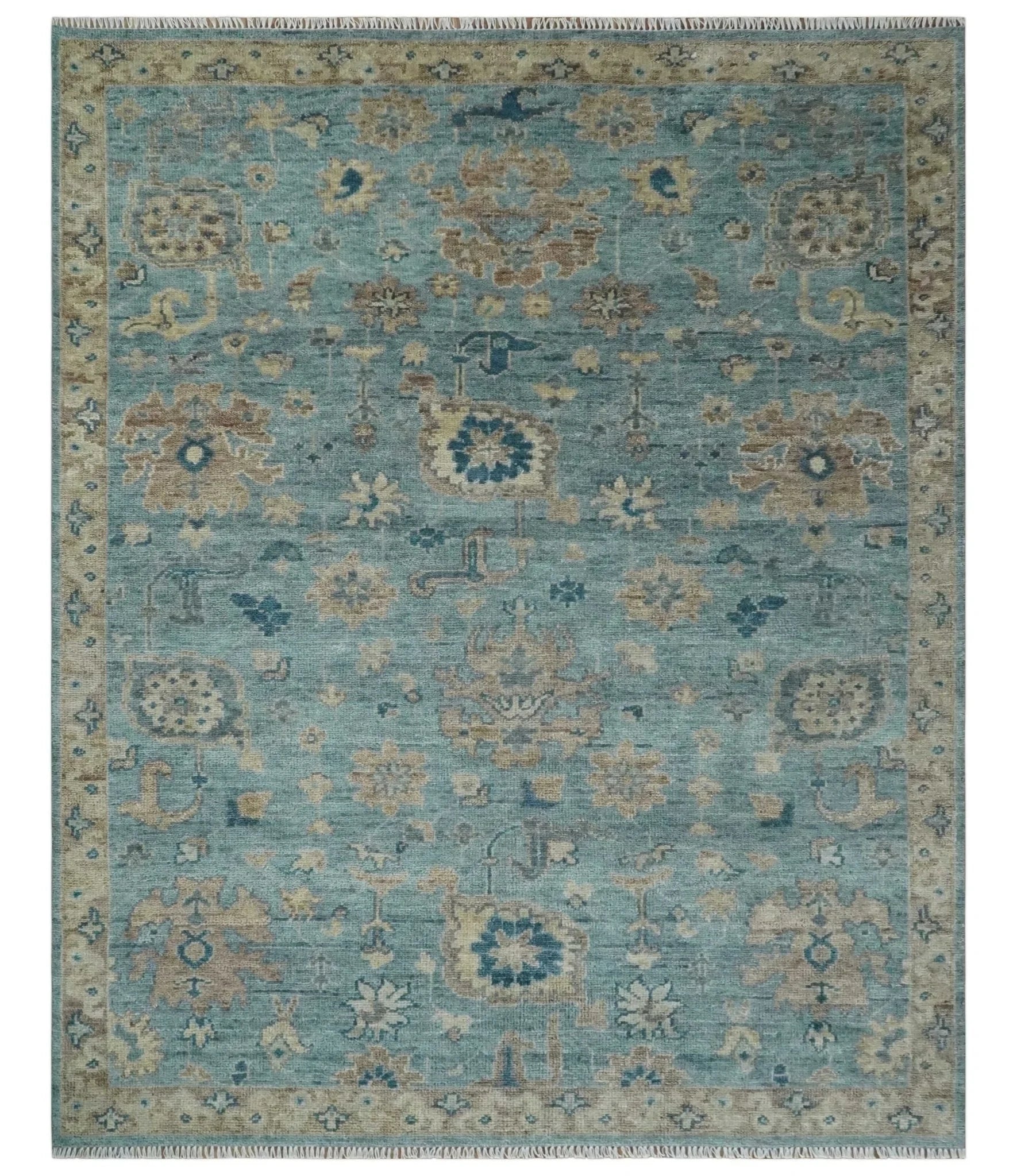 Vintage Style Light Blue and Brown Hand knotted Oushak Multi Size wool Area Rug - The Rug Decor