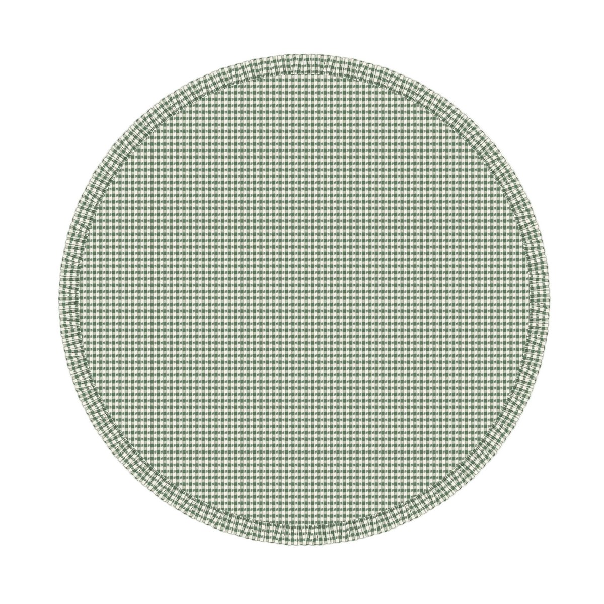 Virginia Stripe Green Ruffled Round Organic Cotton Tablecloth by Trudie — 120″