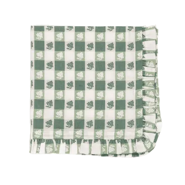 Virginia Stripe Green Ruffled Organic Cotton Dinner Napkins by Trudie — Set of 4