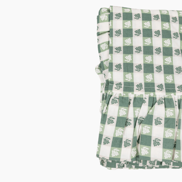 Virginia Stripe Green Ruffled Rectangle Tablecloth