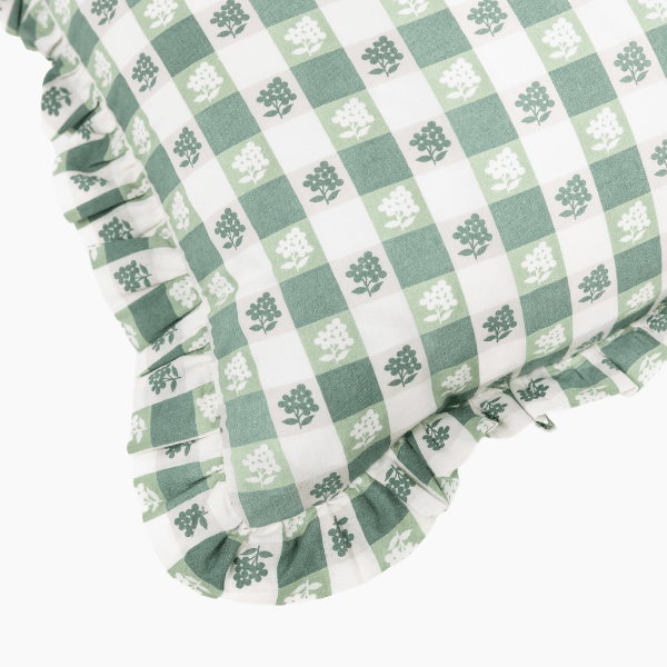 Virginia Stripe Green Ruffled Throw Pillow