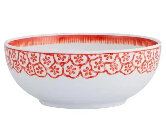 Coralina Porcelain Cereal Bowl in White and Red (Set of 6) - The Mayfair Hall